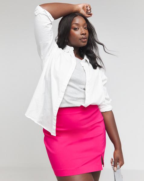 Pink Super Stretch Split Mini Skirt