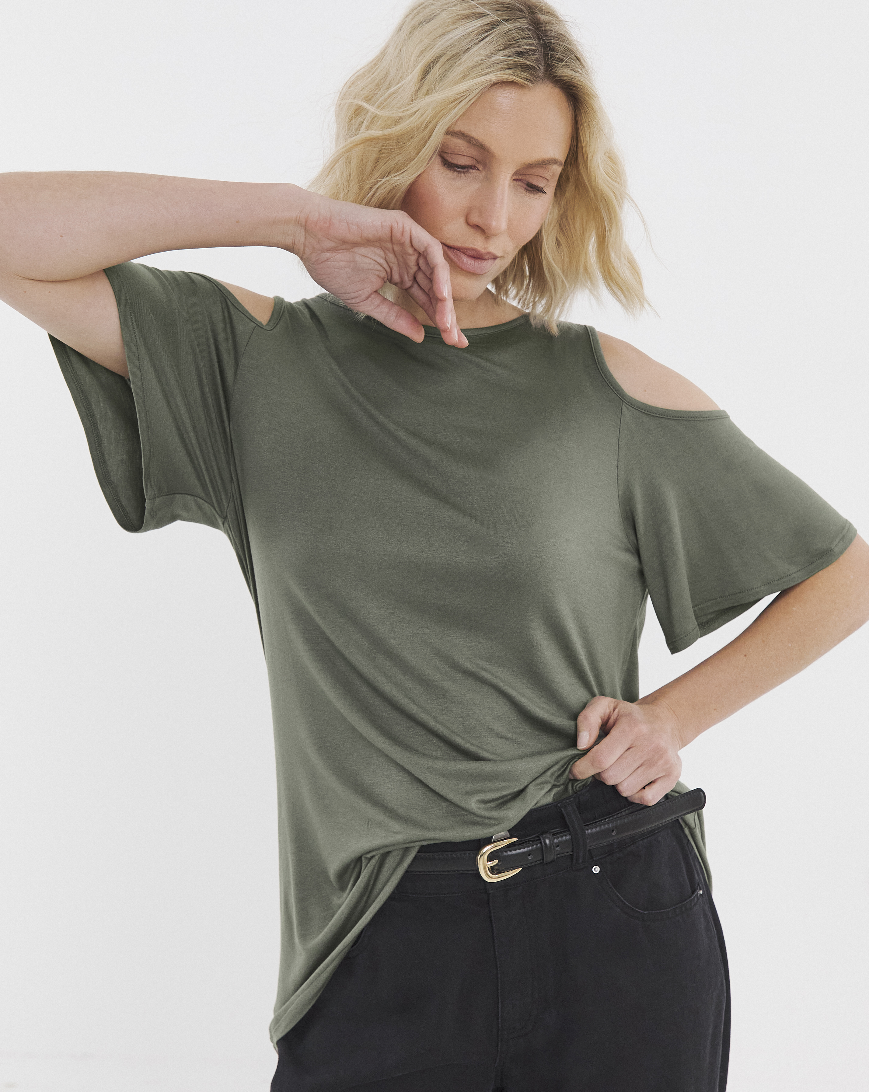 Cold Shoulder Longline Swing Top
