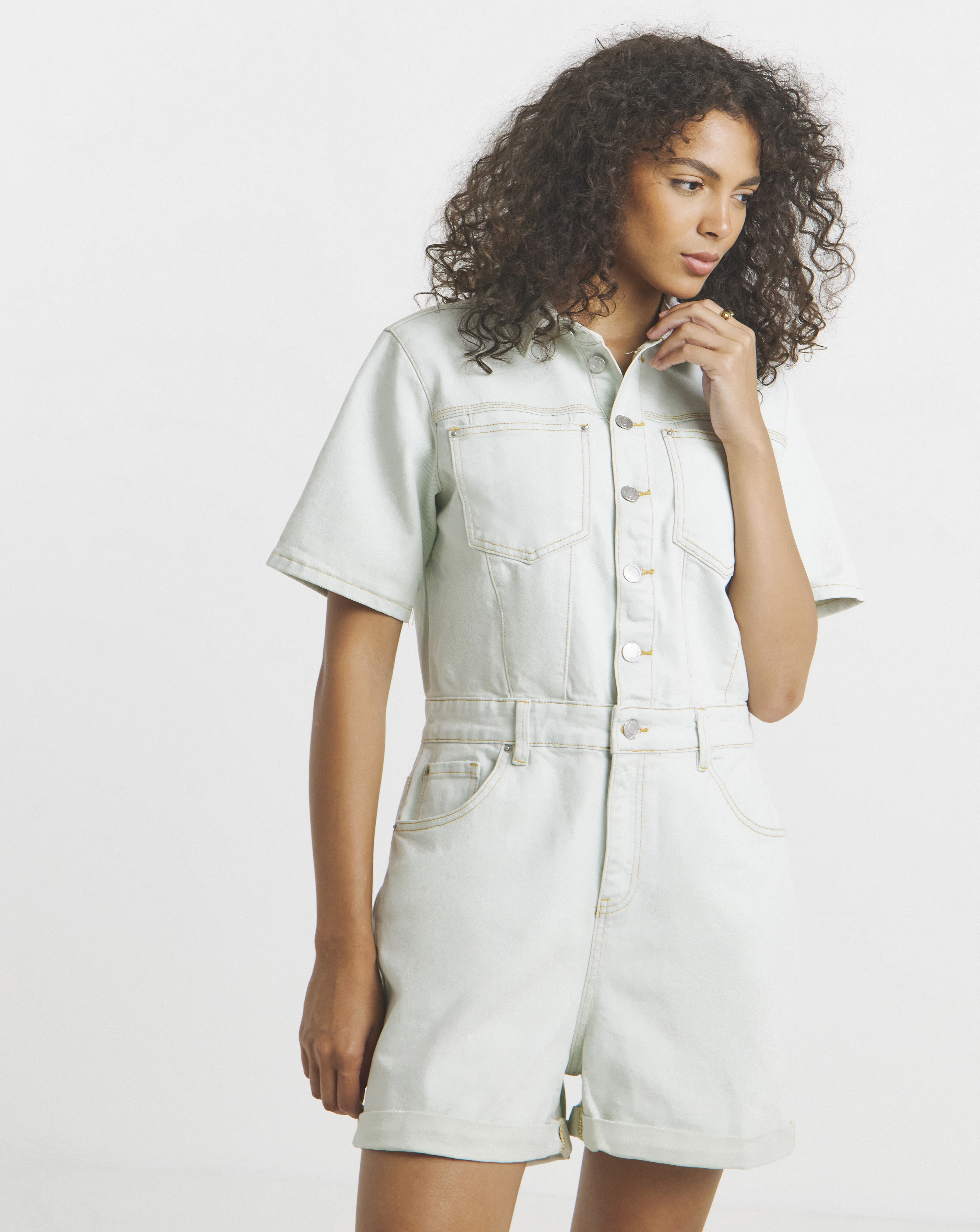 Simply Be - Women's Bleach Wash Pocket Detail Denim Playsuit - Size 32 - Bleach wash - 59% Cotton 37% Polyester 3% Viscose 1% Elastane