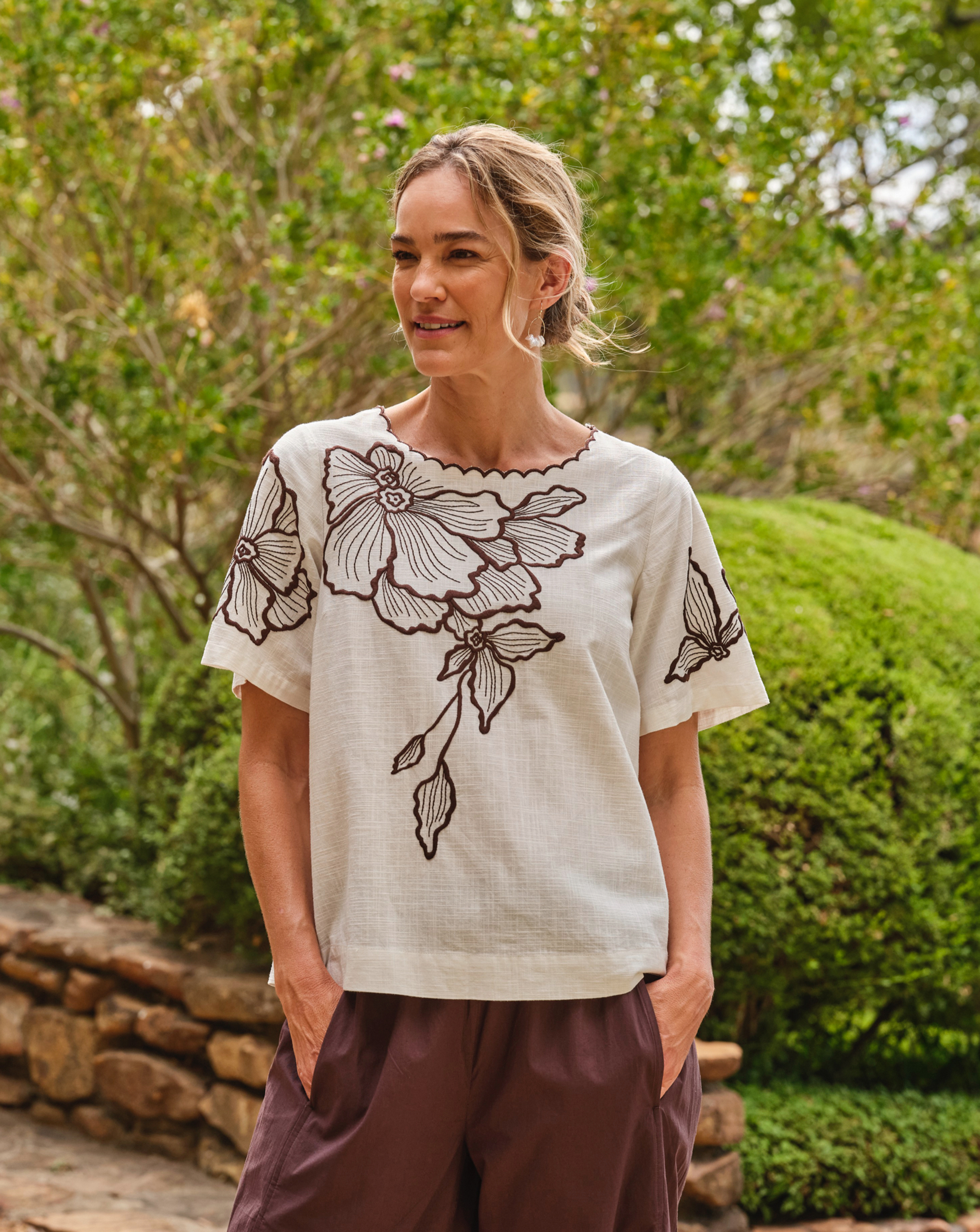 FatFace - Women's Blouse - Embroidered - LENZIN ECOVERO Viscose Blend - Size 14