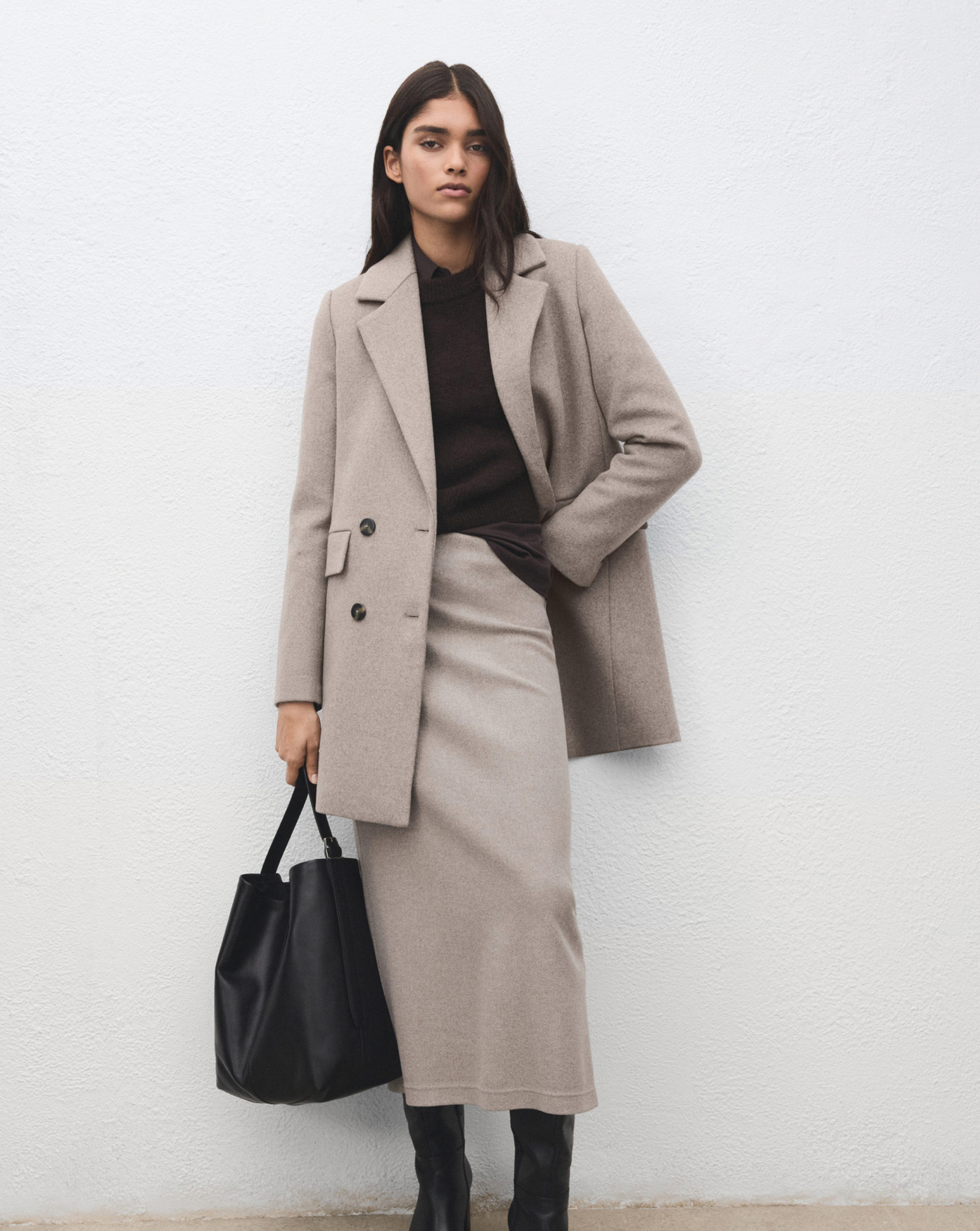 Mango Women's Brown Wool Mix Double Breasted Coat Size S
