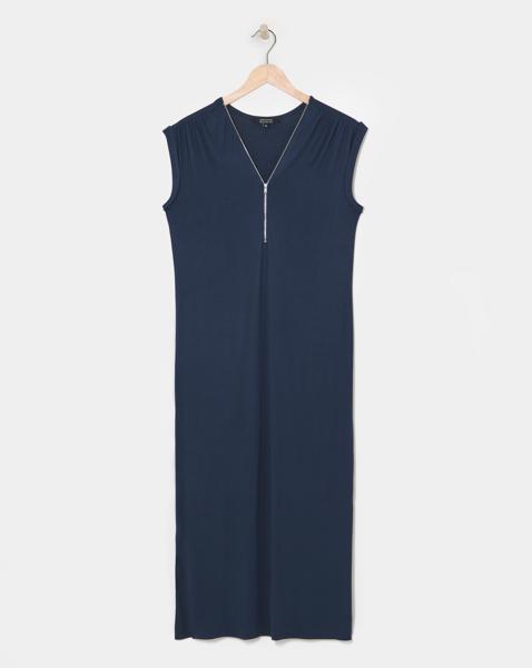 Midi T-Shirt Dress With Zip V-Neck