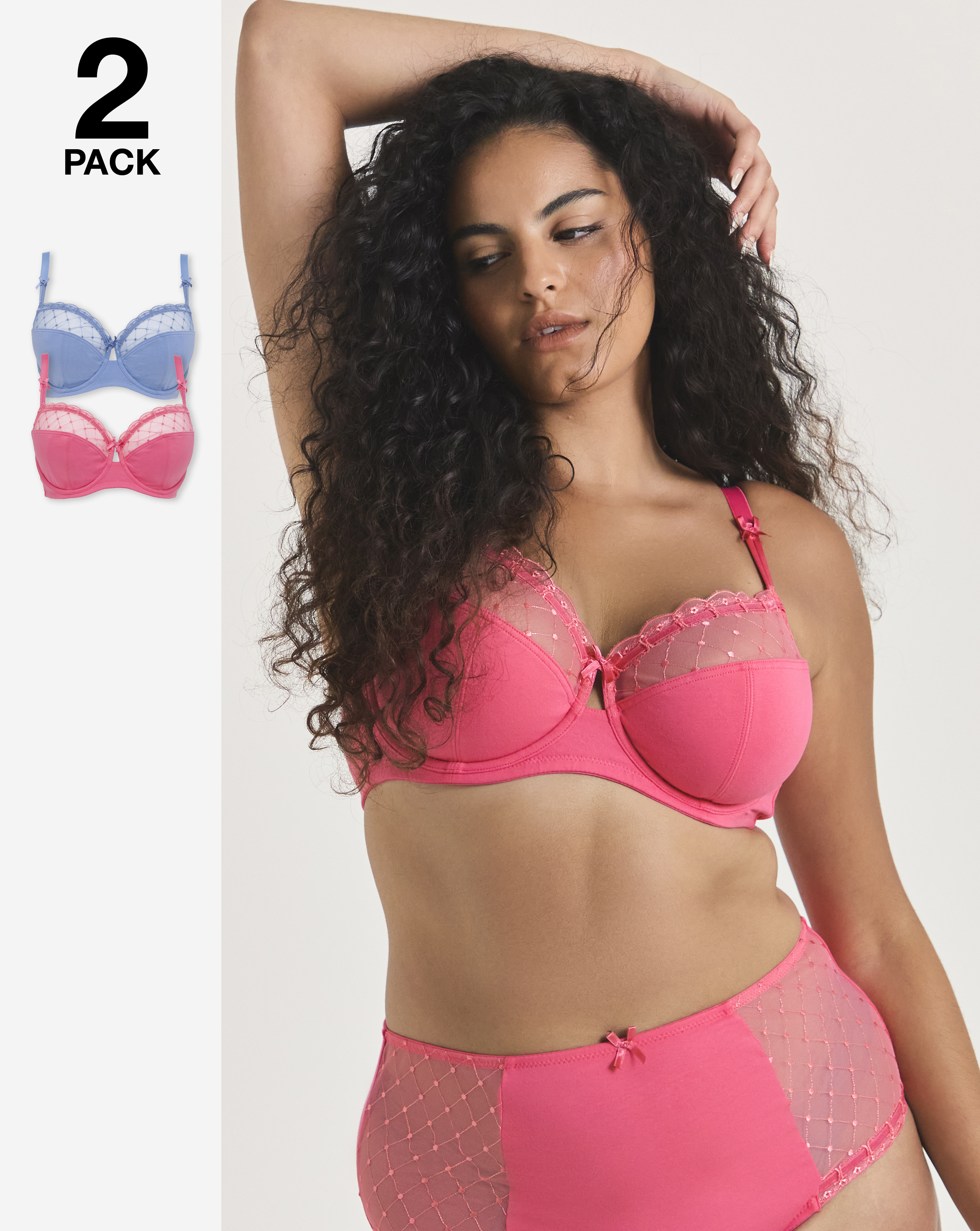 2 Pack Rachel Embroidered Balcony Bras