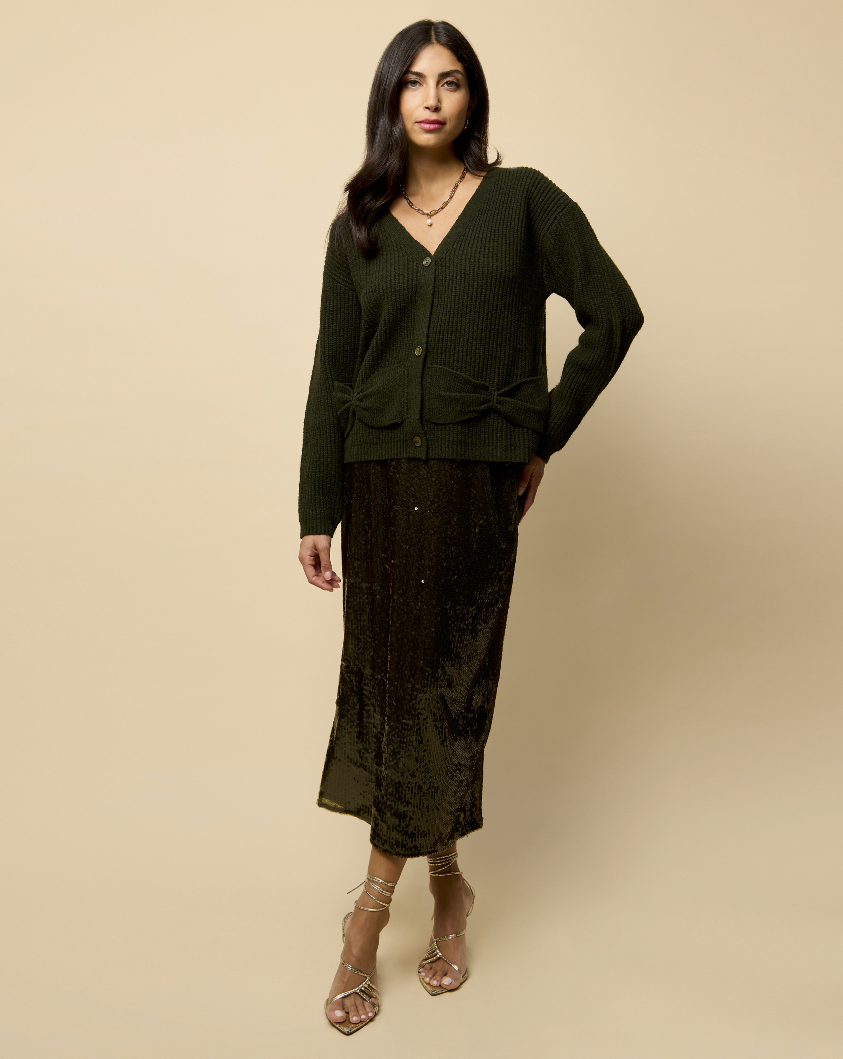 Little Mistress Khaki Detail Cardigan - Extra Small