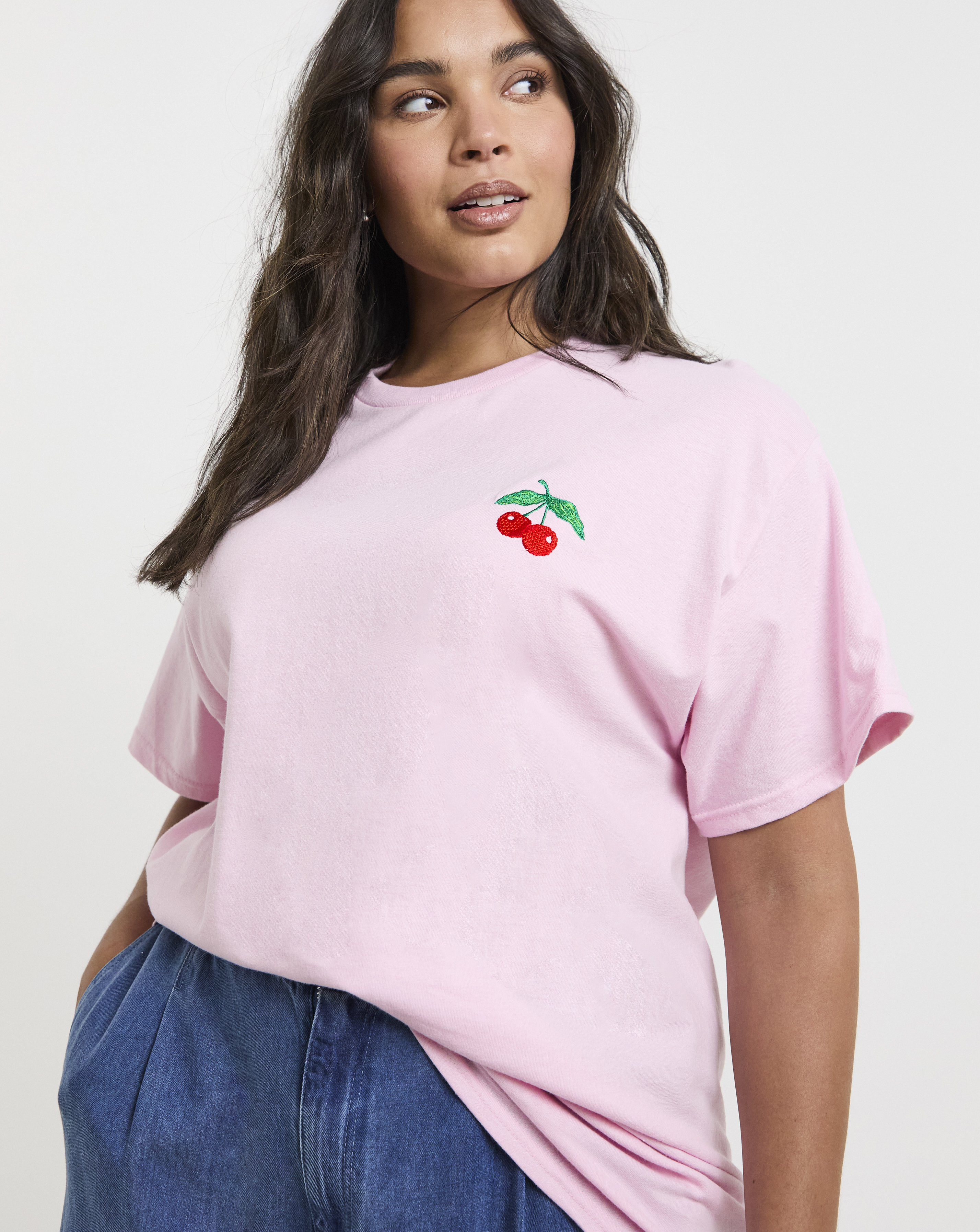 Simply Be Cherry Embroidered T-Shirt