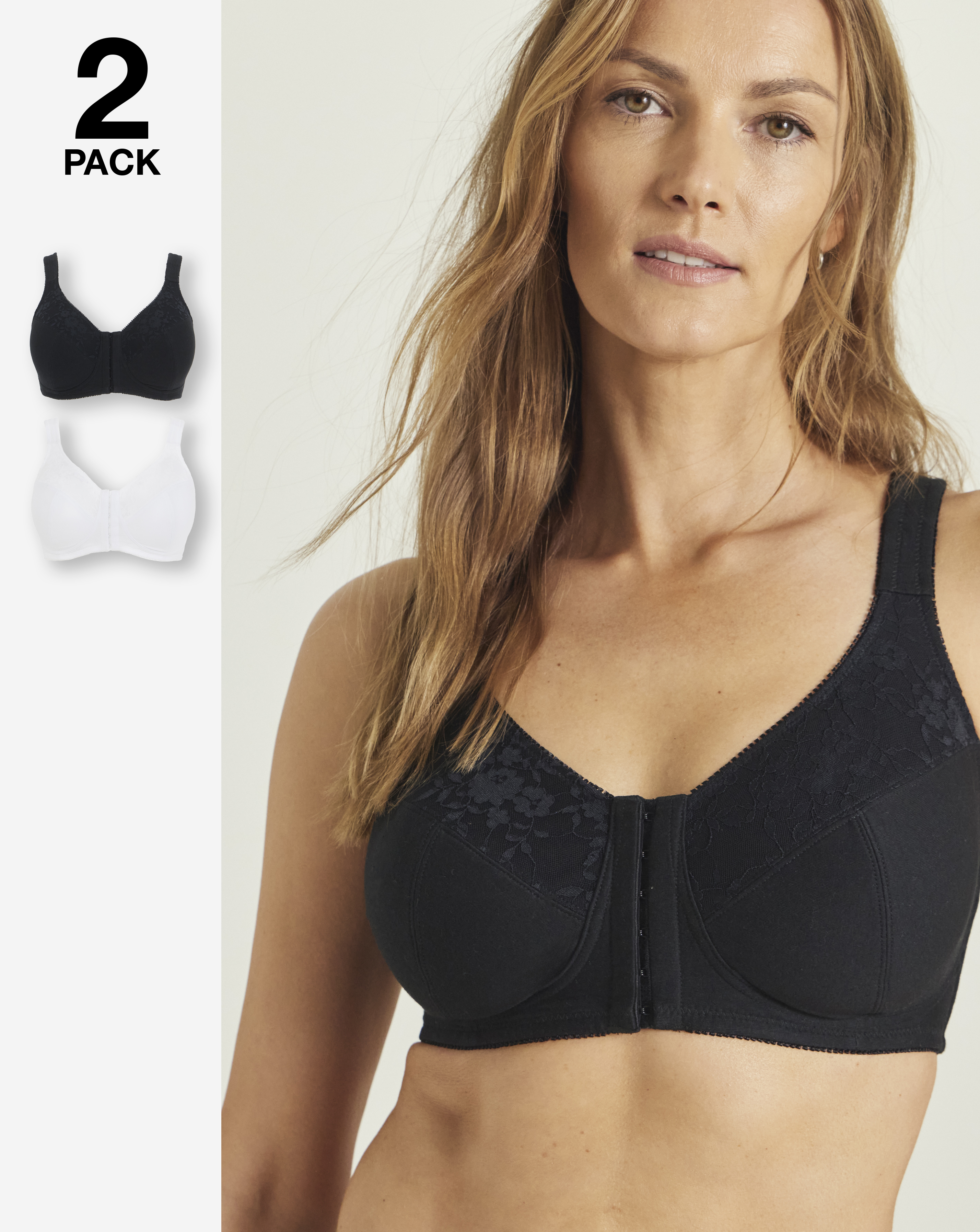 2 Pack Sarah Front Fasten Non Wired Bras