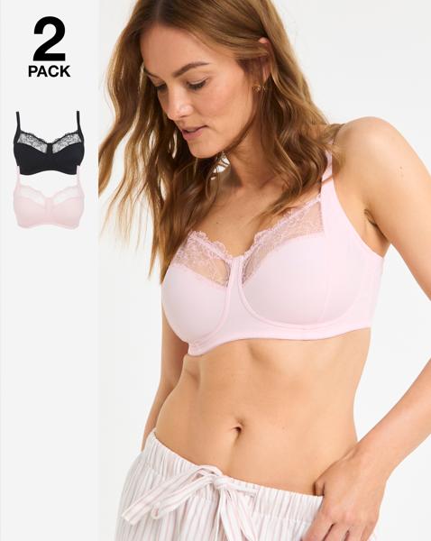 Pretty Secrets 2 Pack Rosalie Non Wired Full Cup Bras B-F Black/Pink