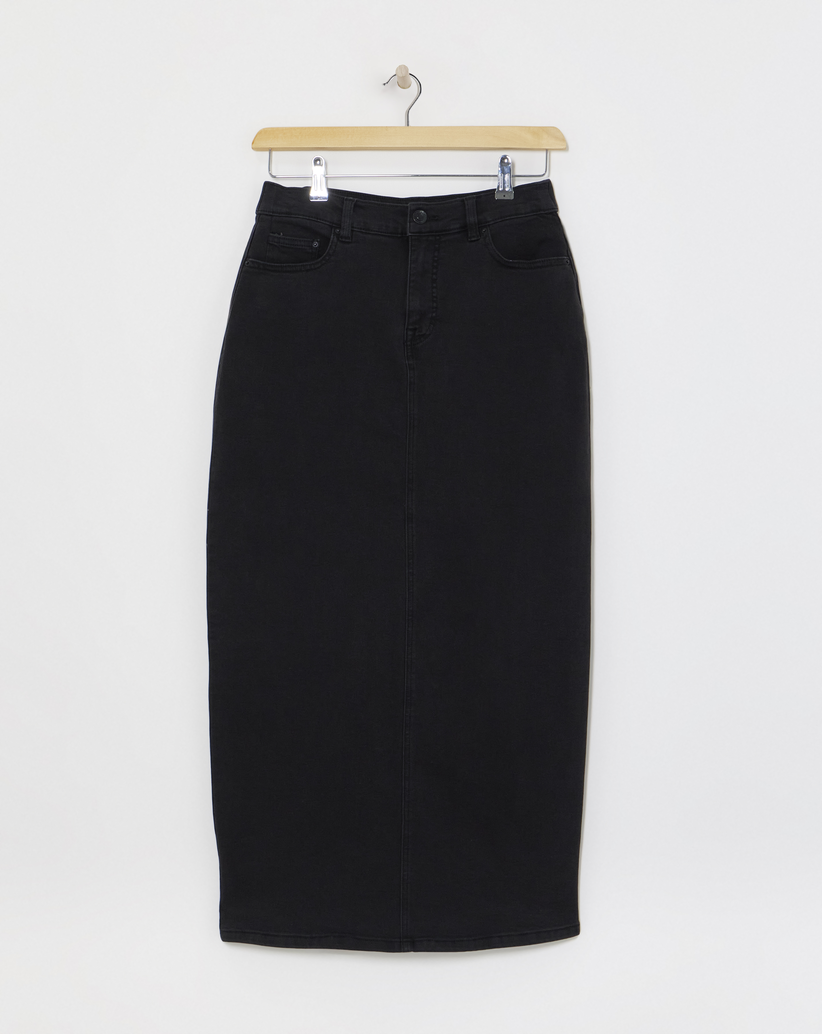 24/7 Black Maxi Denim Skirt