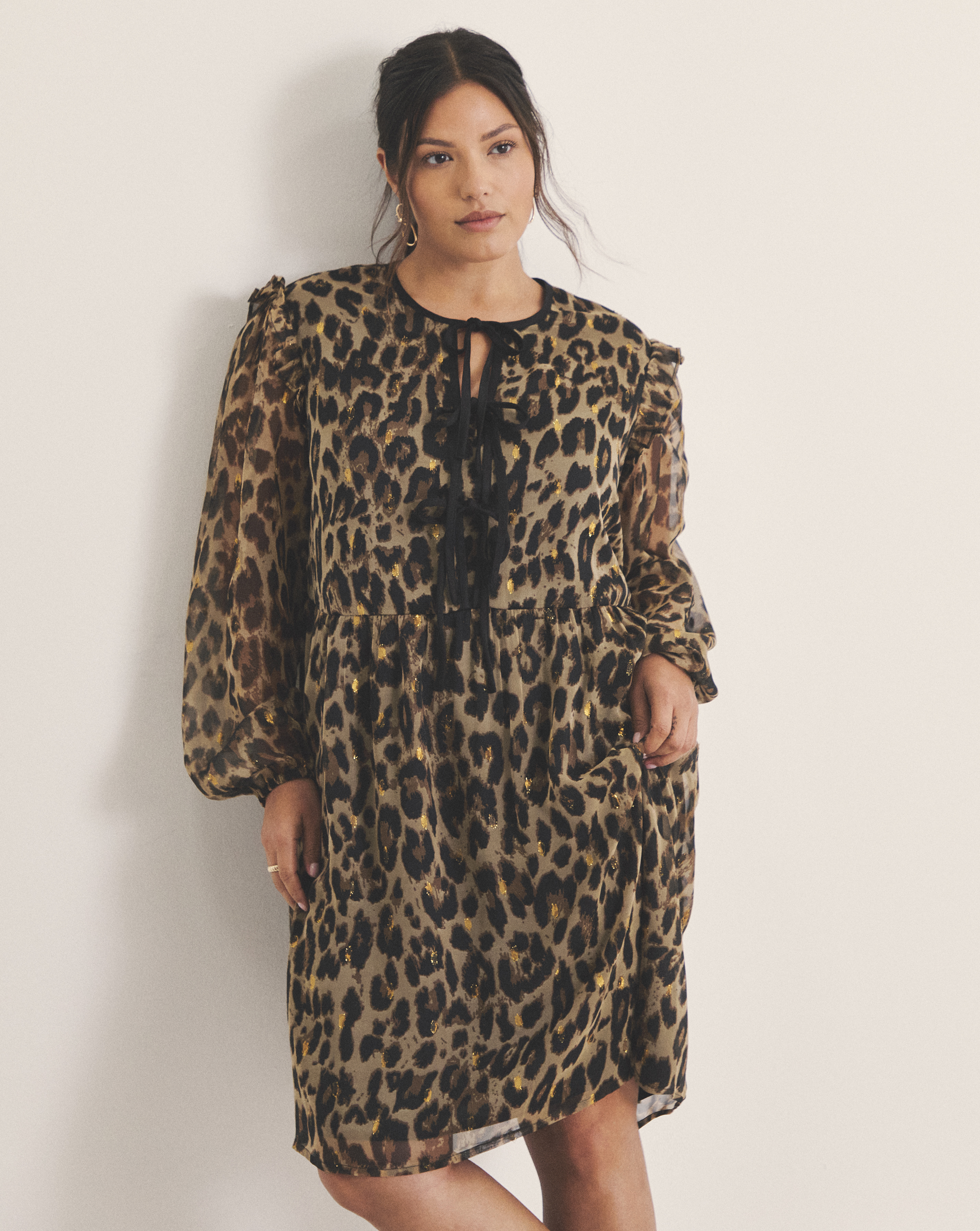 Leopard Bow Georgette Skater Dress