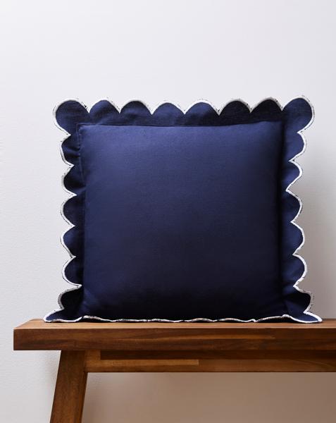 Julipa Georgia Scalloped Cotton Cushion - Navy
