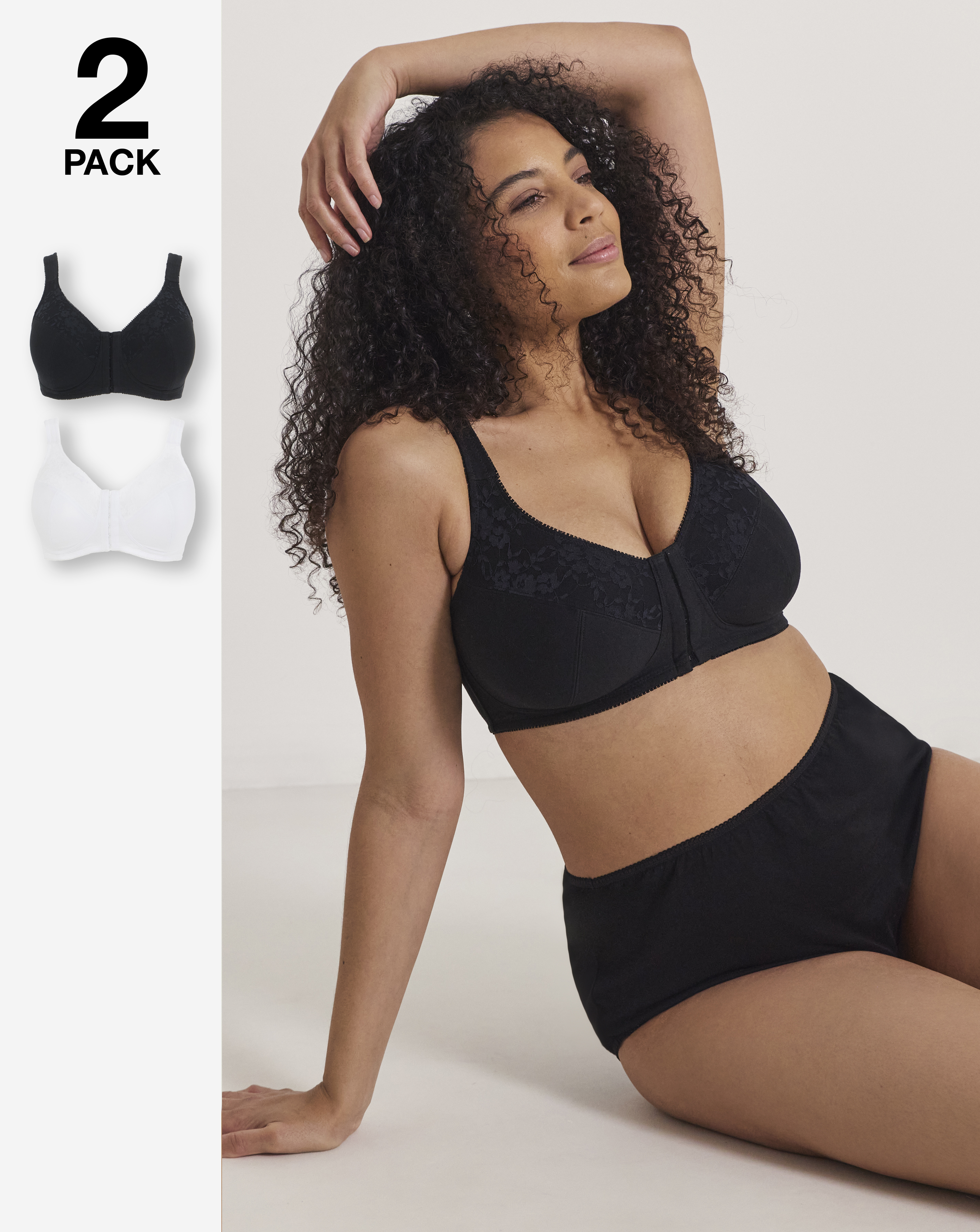 2 Pack Sarah Front Fasten Non Wired Bras