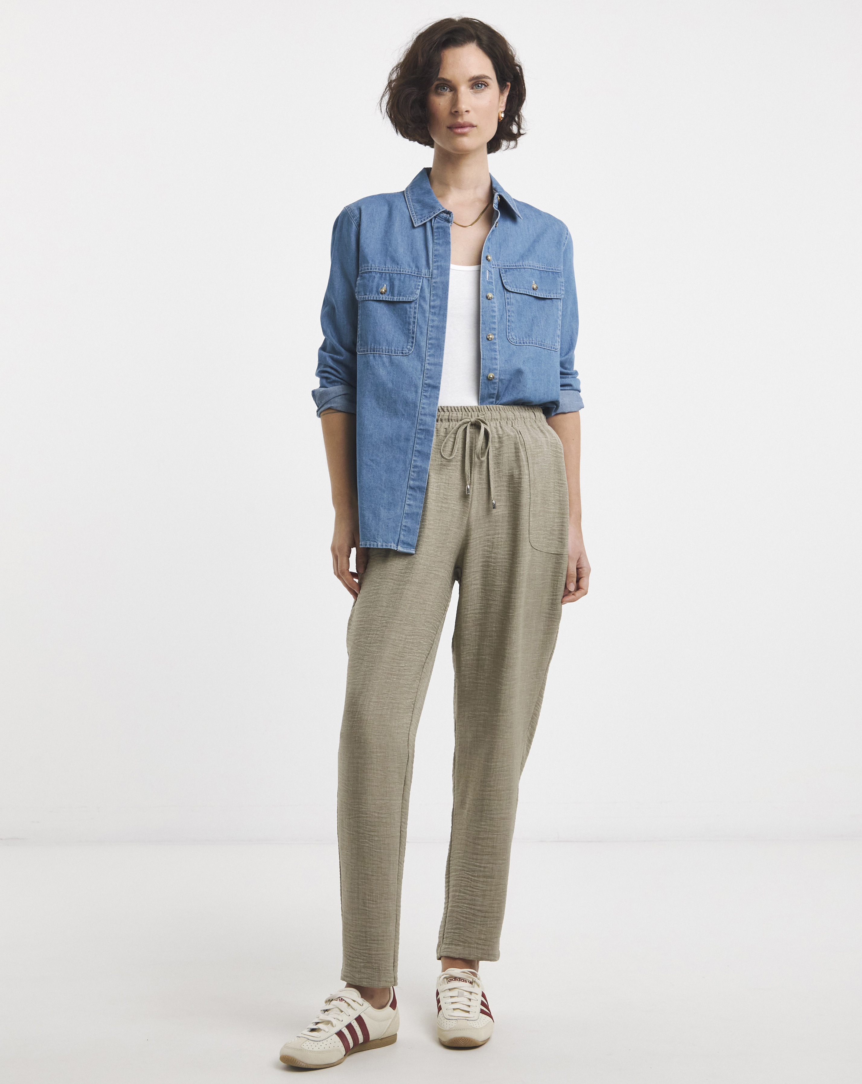 Textured Pull On Tapered Trouser