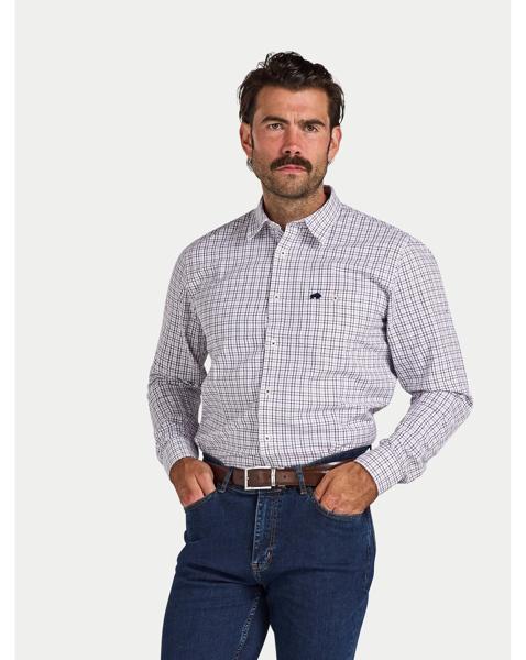 Raging Bull Long Sleeve Tattershall Brushed Cotton Shirt Purple