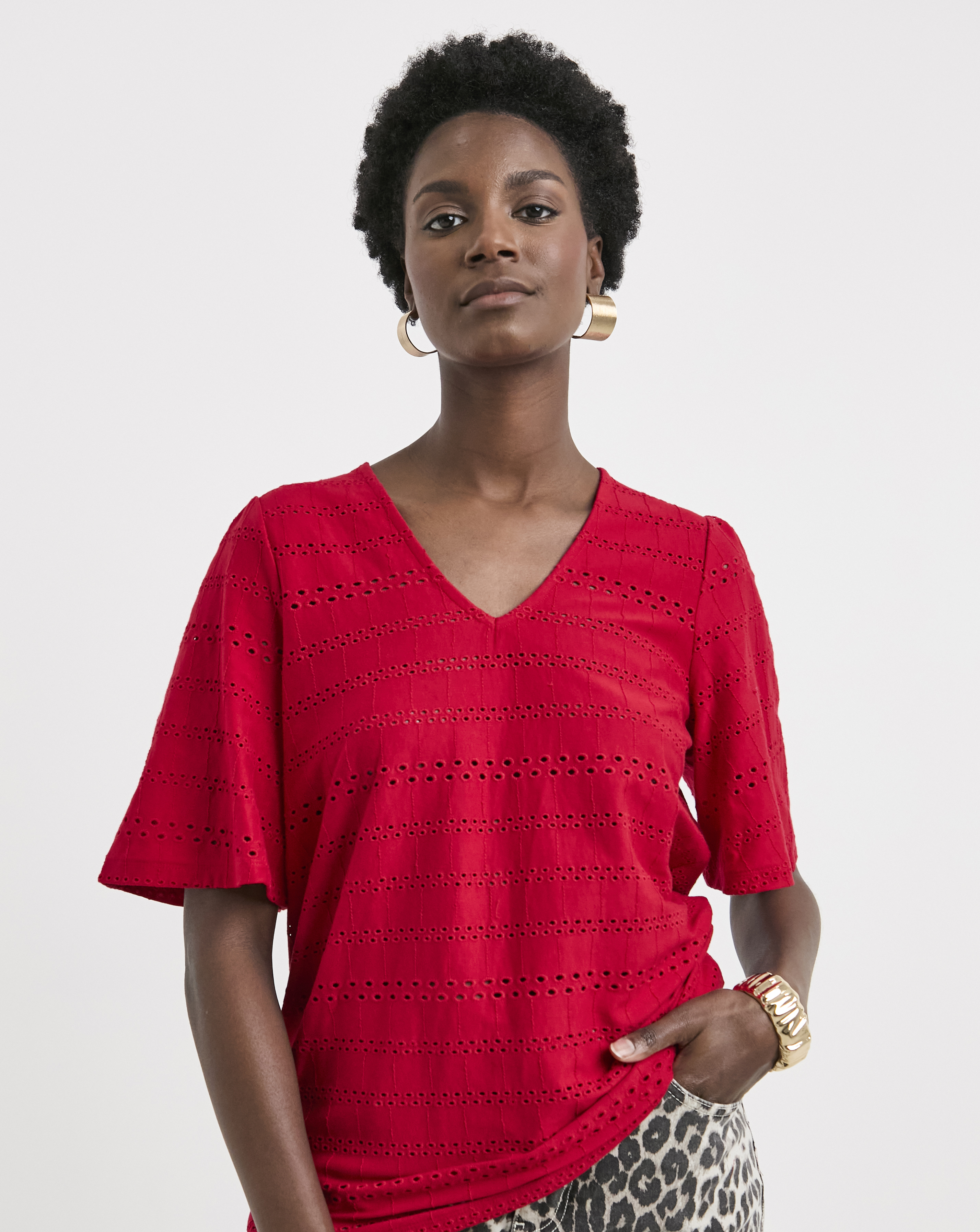 Angel Sleeve V Neck Broderie Top