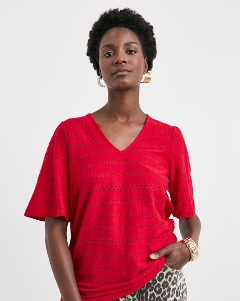 Angel Sleeve V Neck Broderie Top