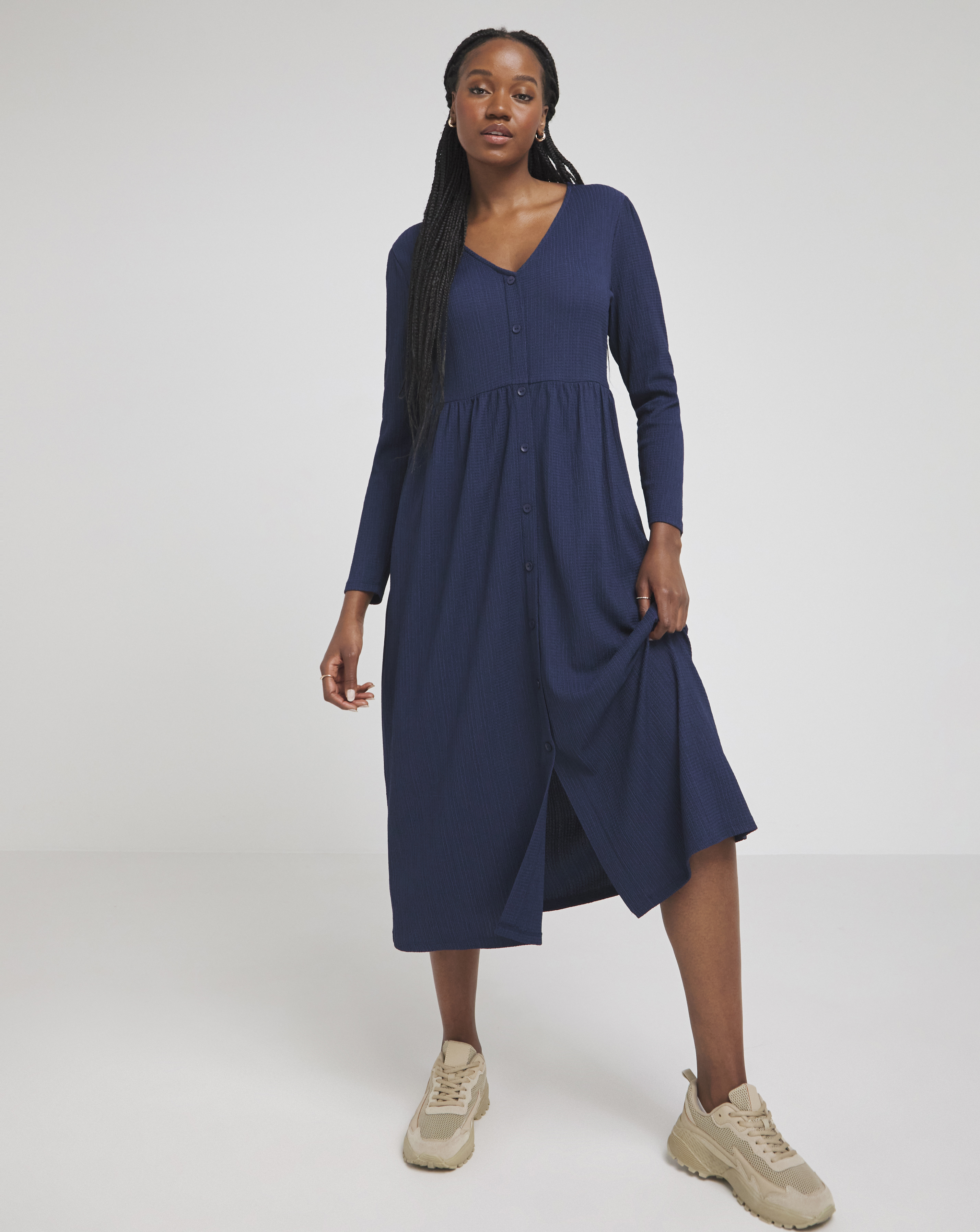 Simply Be - Women's Waffle Button up Midi Dress - Size 20 - Navy - 99% Polyester 1% Elastane
