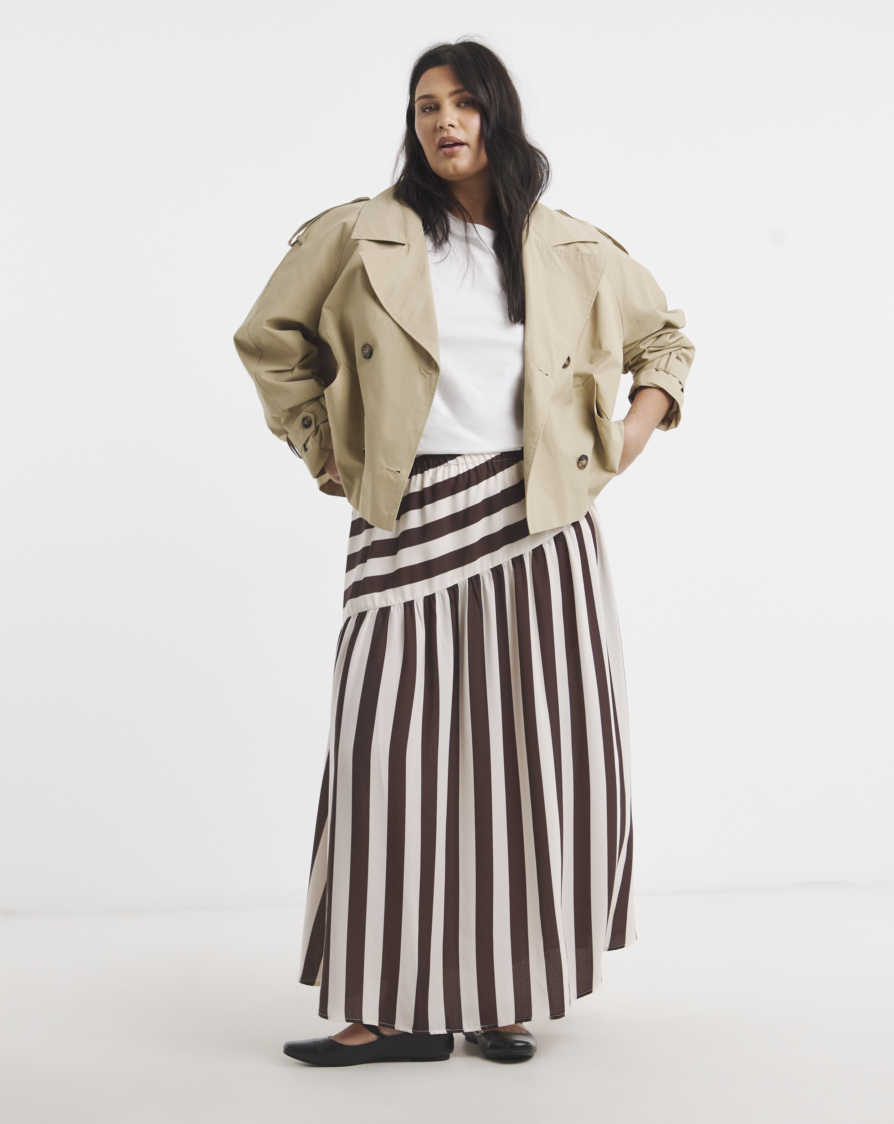 New In - Chocolate Stripe Asymmetric Skirt