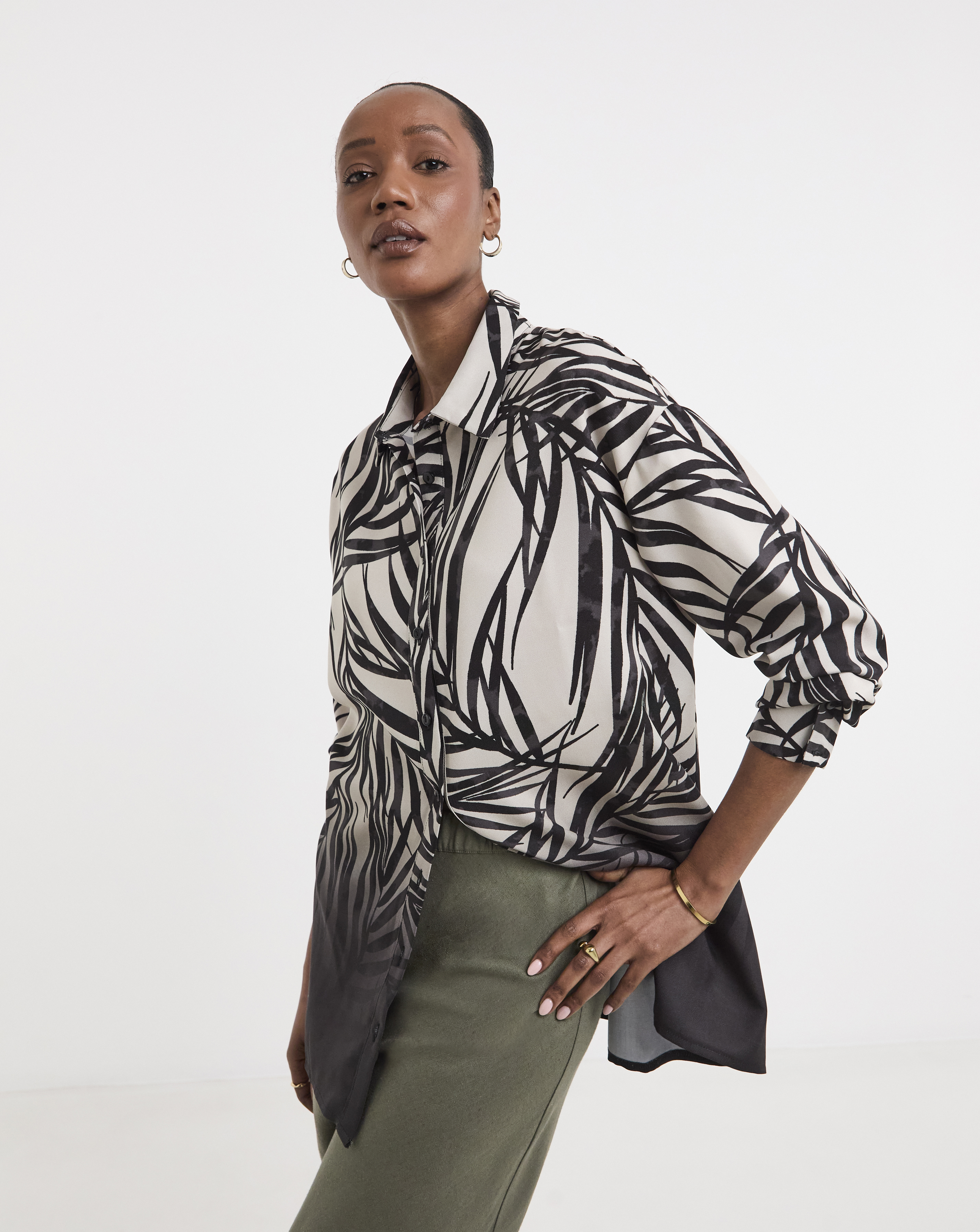 Printed Textured Long Sleeve Shirt