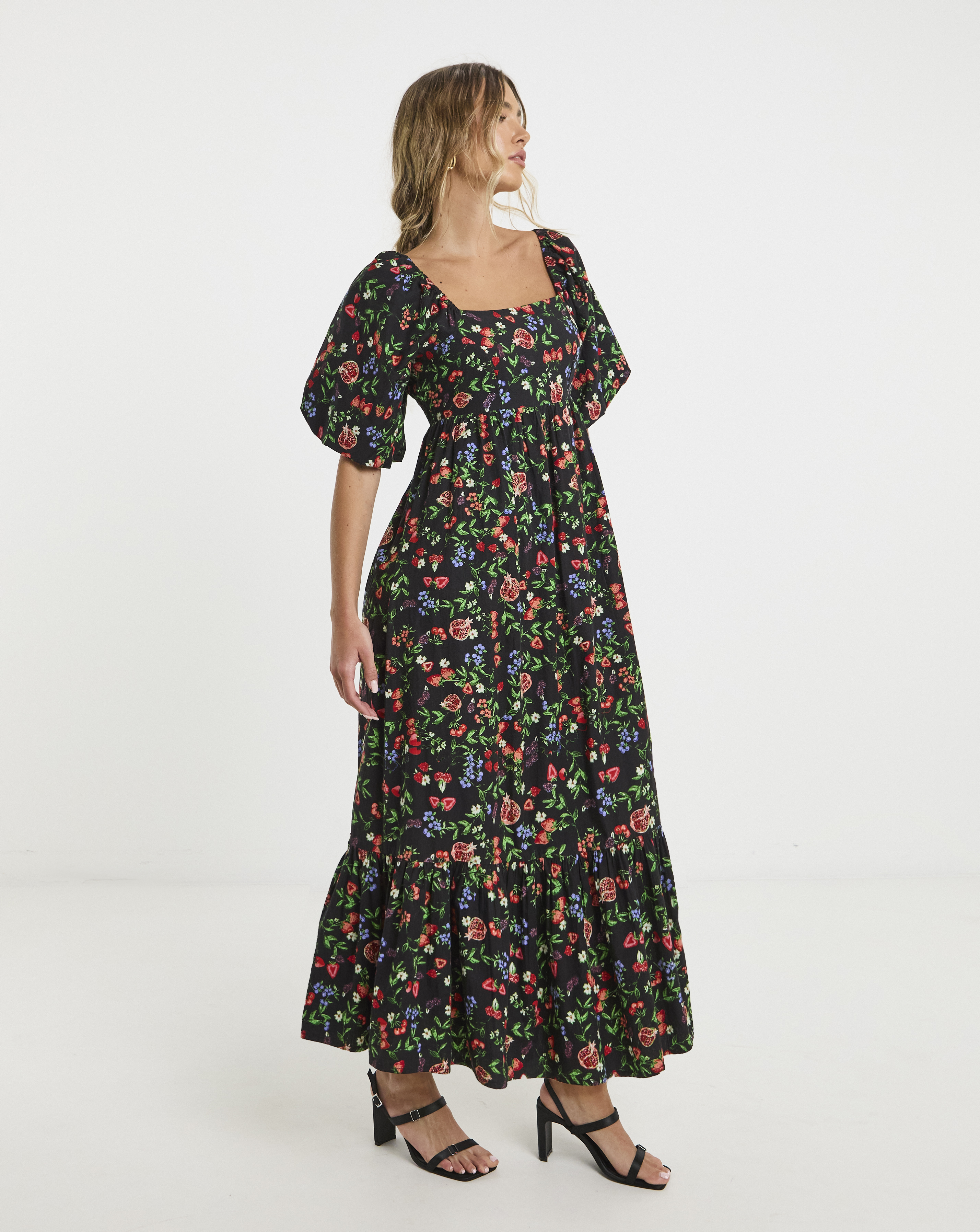 Simply Be - Women's Fruit Print Poplin Maxi Dress - Size 20 - Black print - 100% Cotton