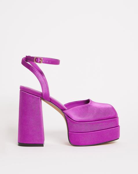 Square Toe Platform Heeled Shoes Ex Wide Fit - Magenta - Size 7 - Womens - Simply Be