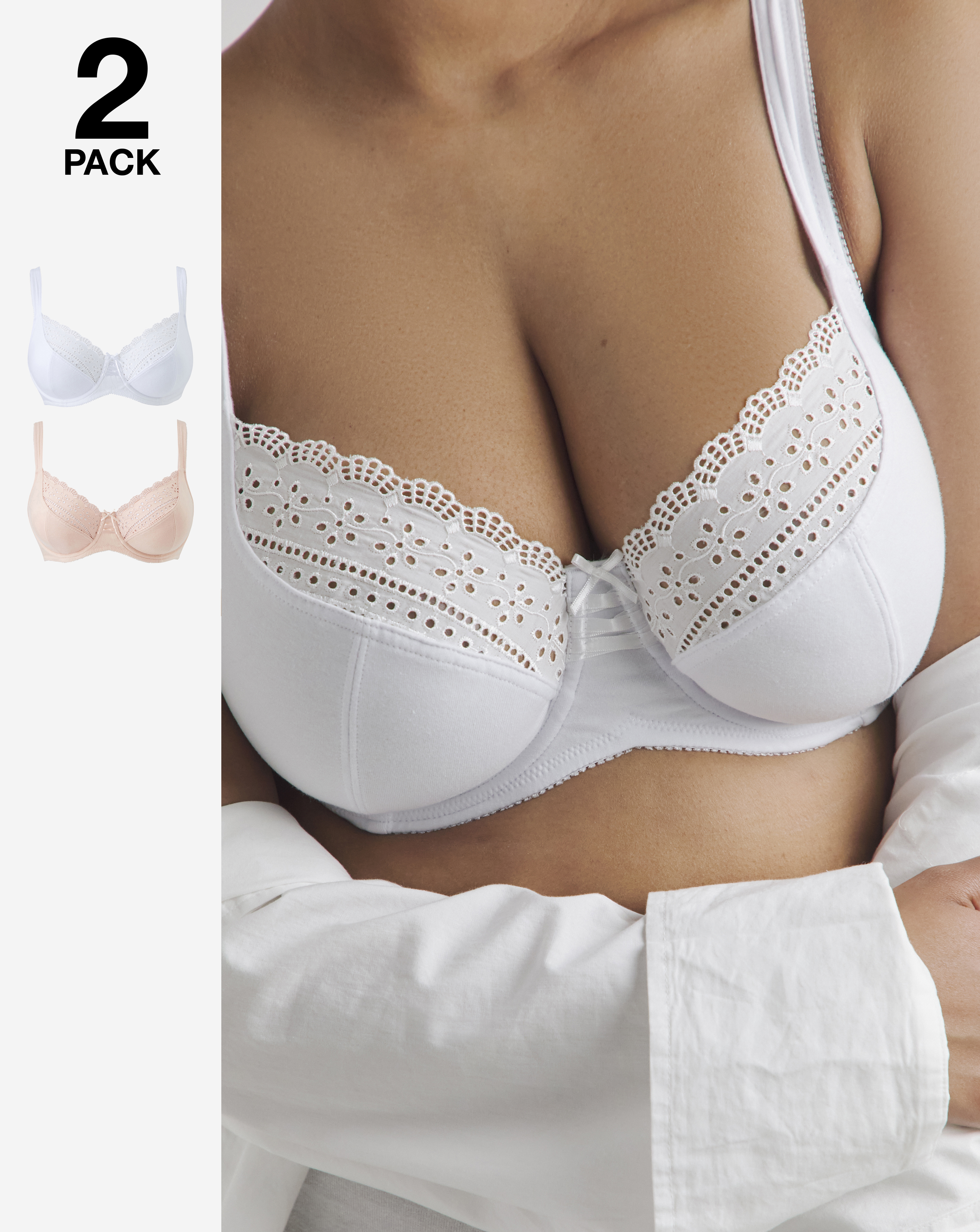 Pretty Secrets DD+ 2 Pack Jane Full Cup Bras In Blush/white | UK Size 36E Women's