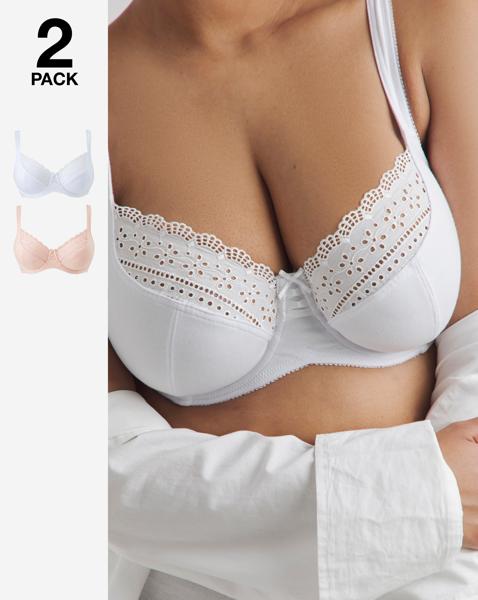 Pretty Secrets DD+ 2 Pack Jane Full Cup Bras In Blush/white | UK Size 36E Women's