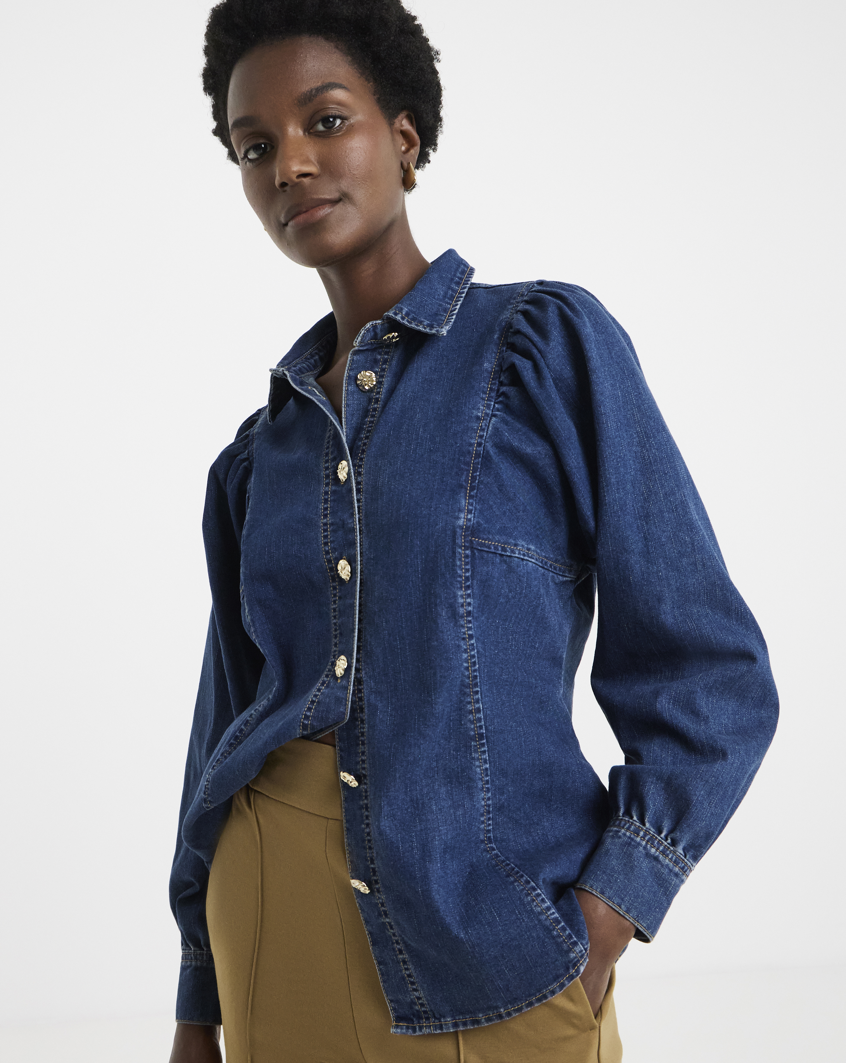 Volume Sleeve Denim Top