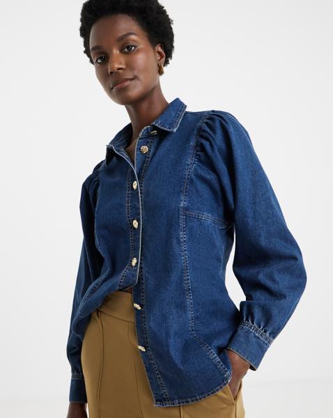 Volume Sleeve Denim Top