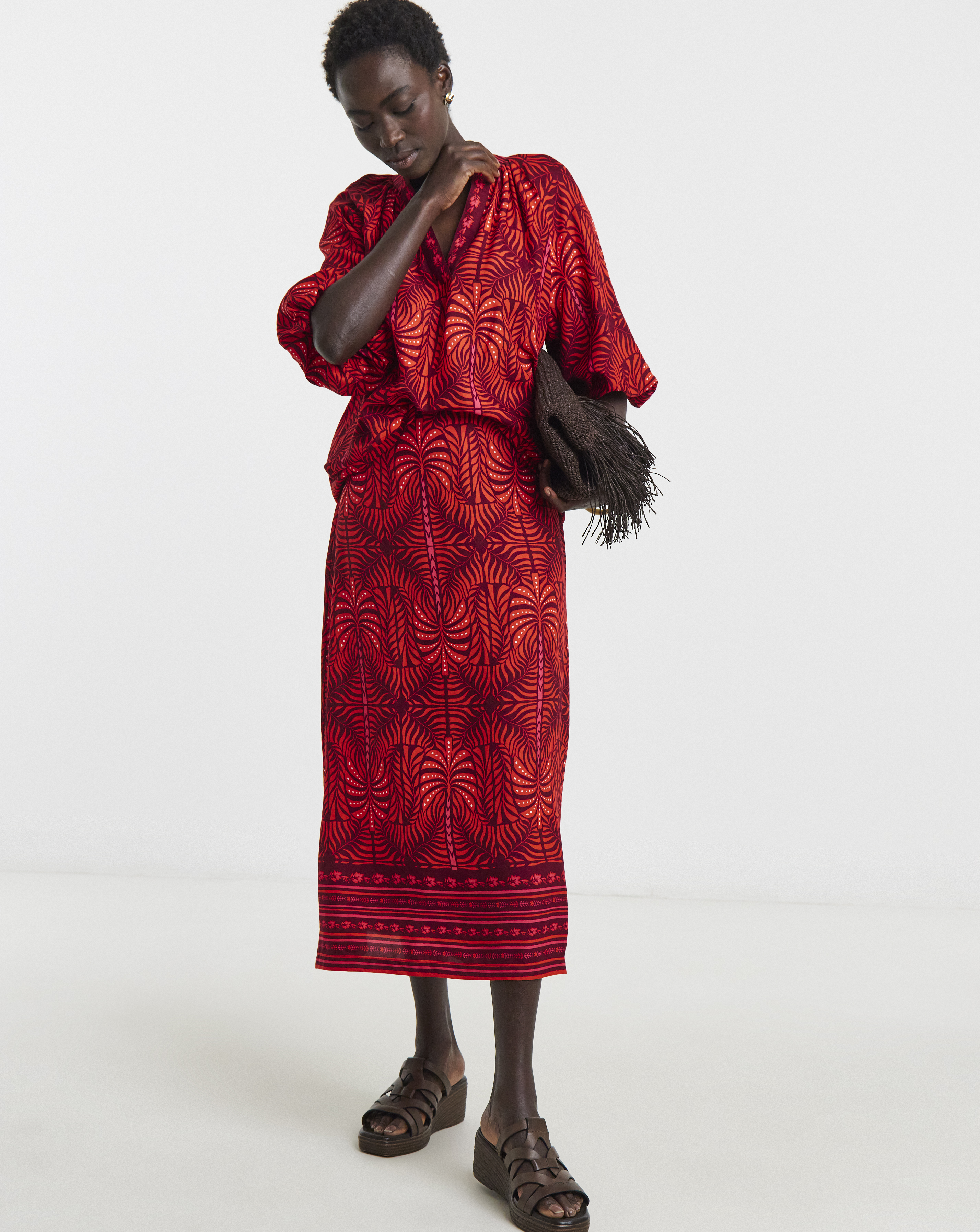 Printed Linen A Line Skirt