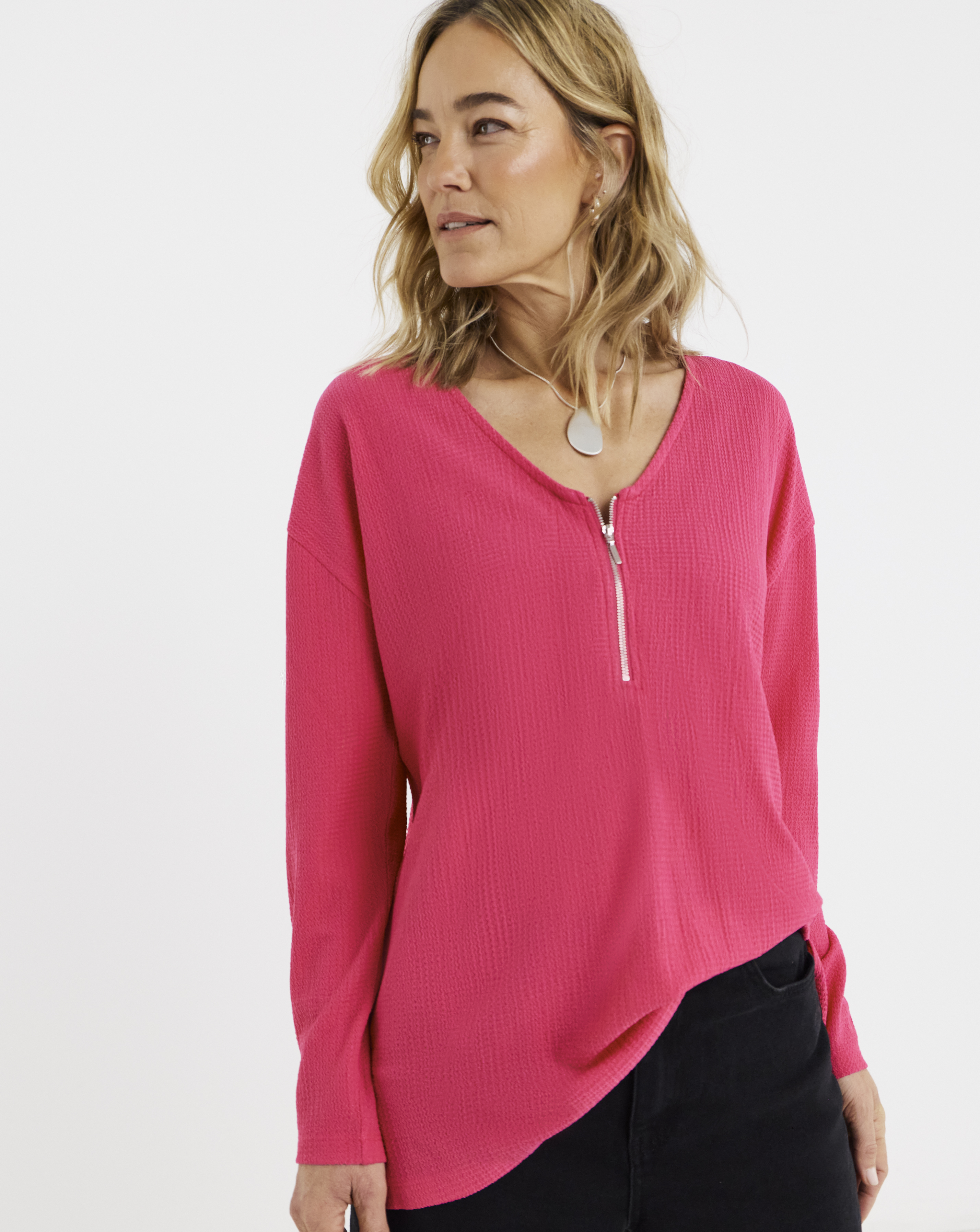 Zip Front Long Sleeve Top