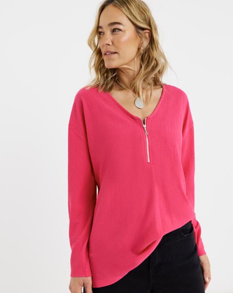 Zip Front Long Sleeve Top