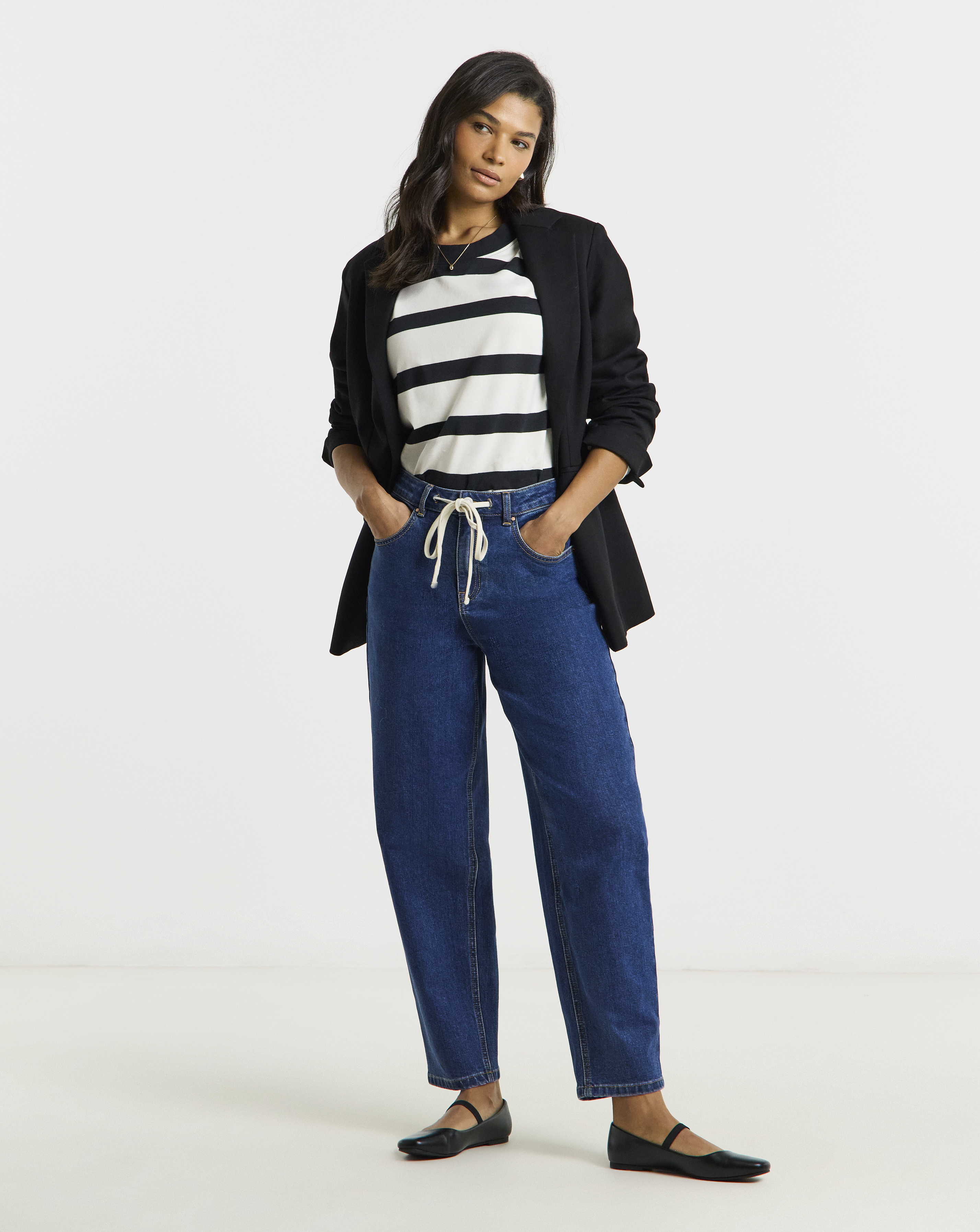 Mid Wash Tie Front Tapered Jeans