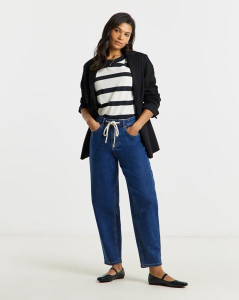Mid Wash Tie Front Tapered Jeans