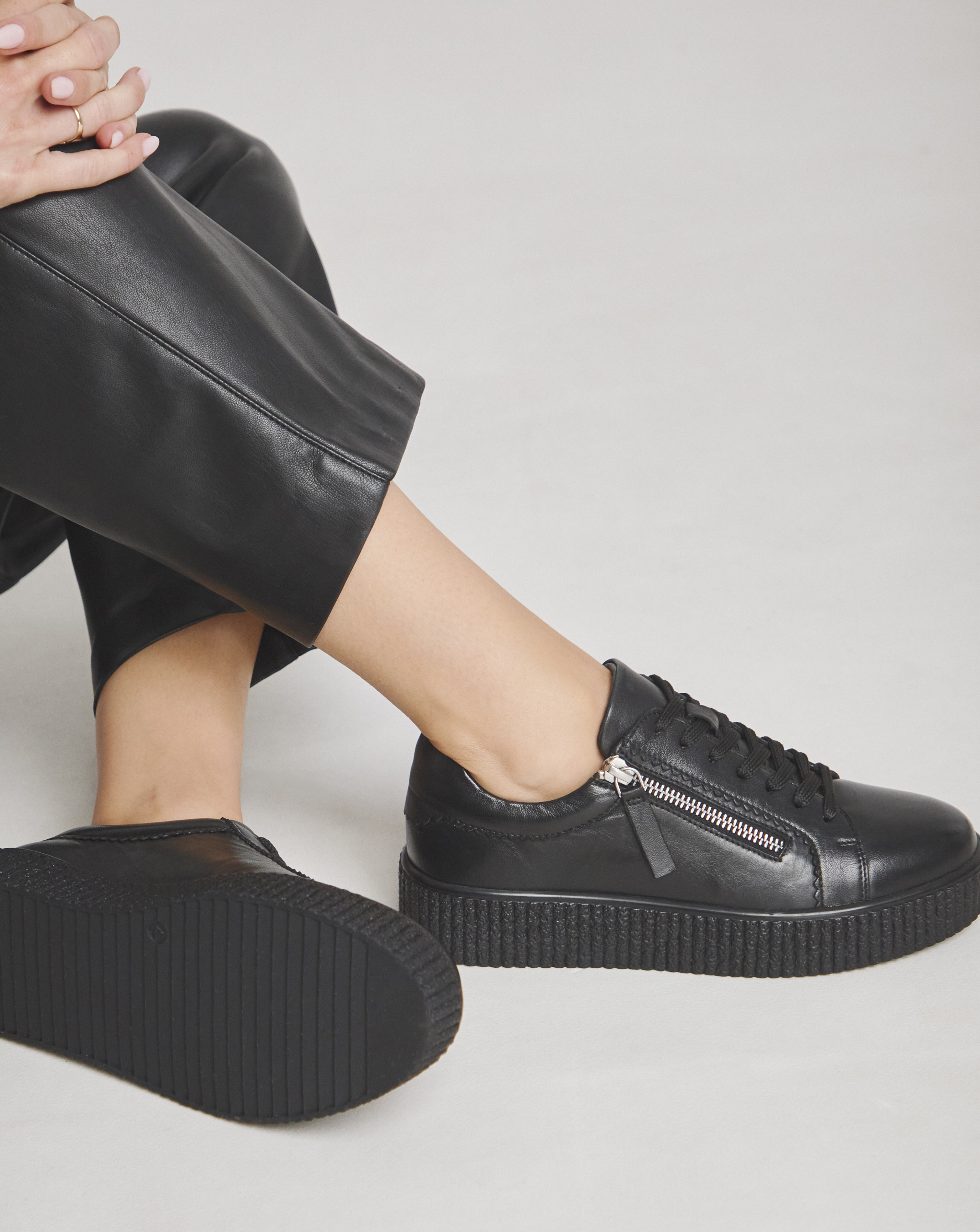 Side Zip Leather Trainer Ex Wide Fit