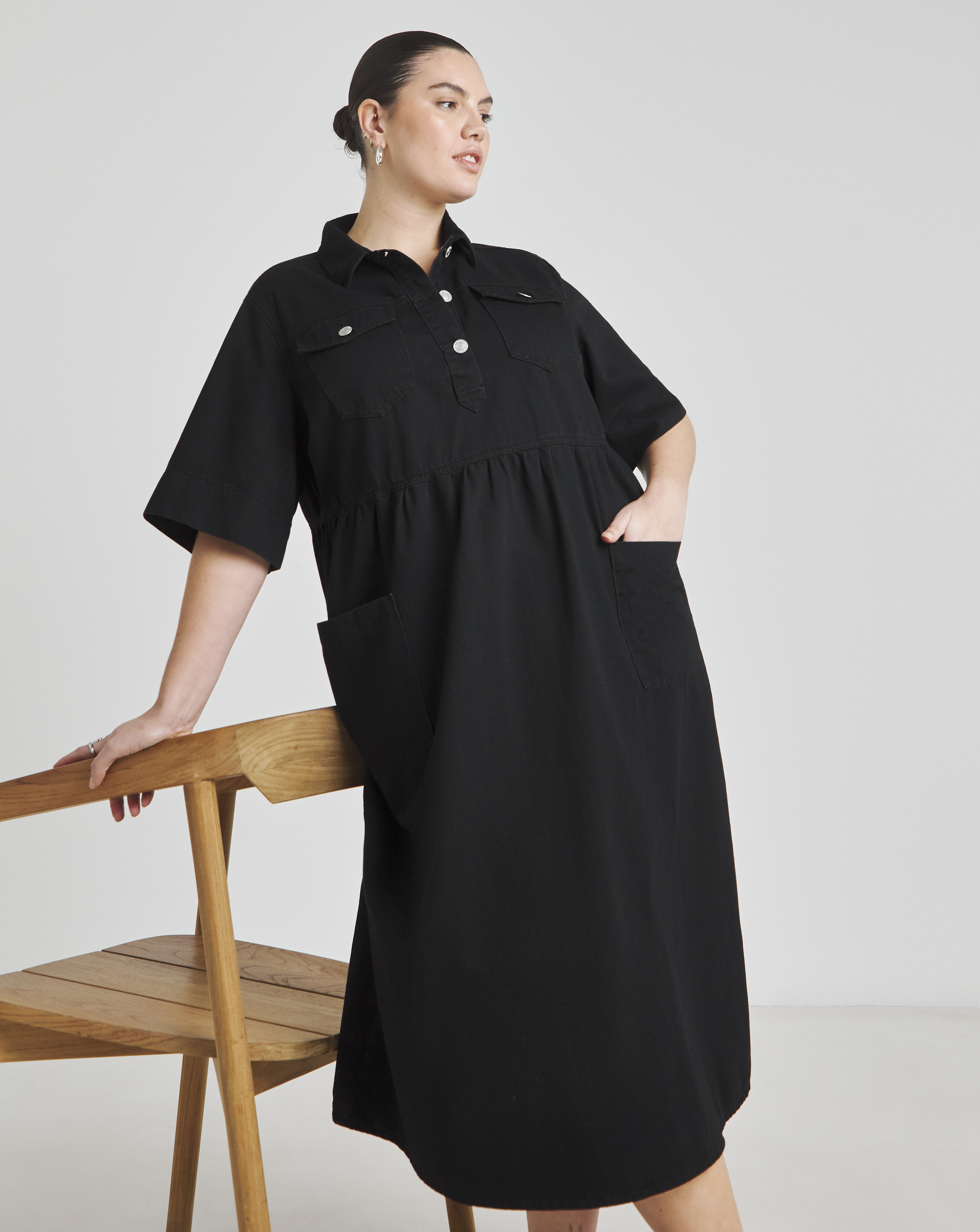Simply Be Half Sleeve Denim Midaxi Dress