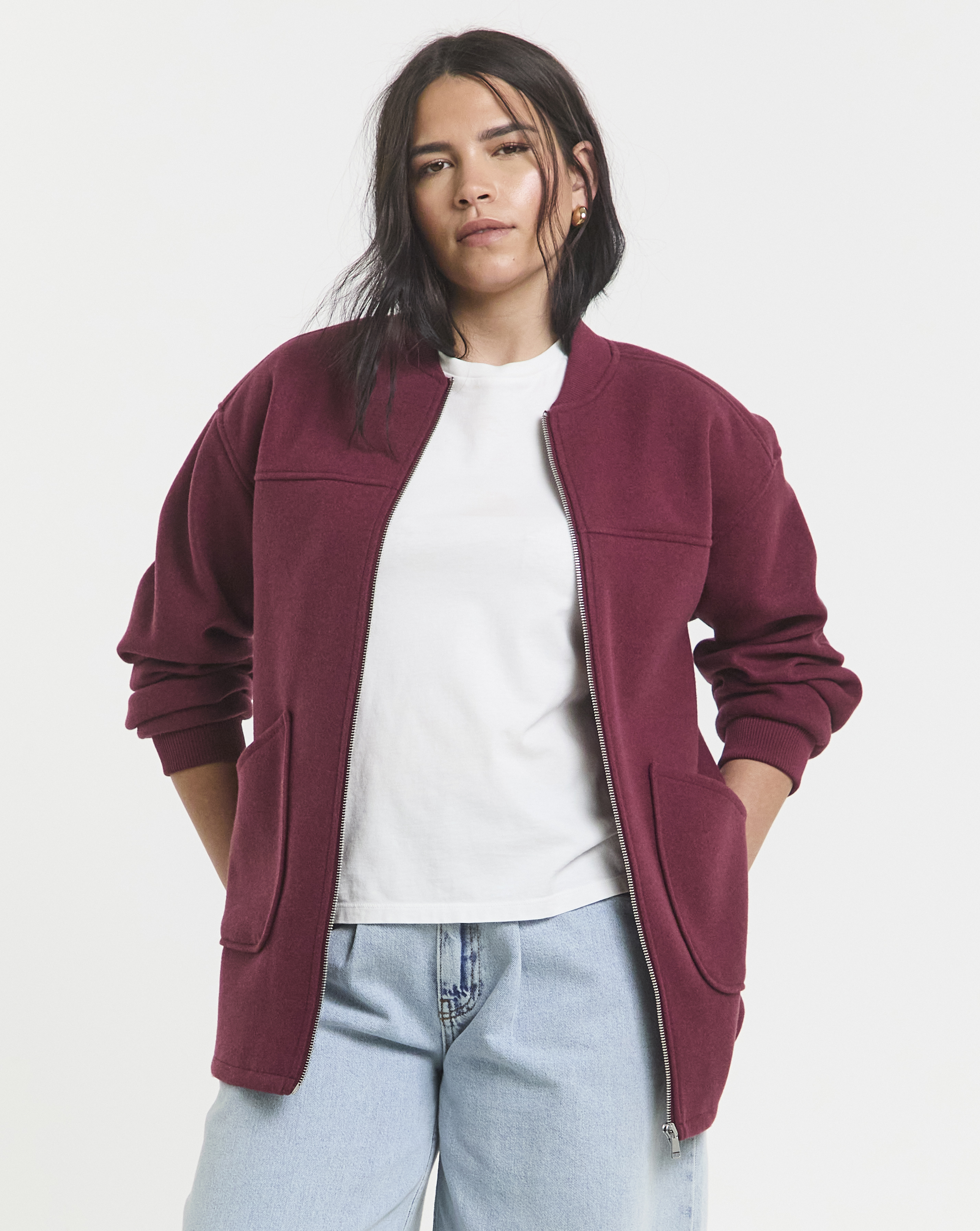 Simply Be Burgundy Zip Bomber Jacket