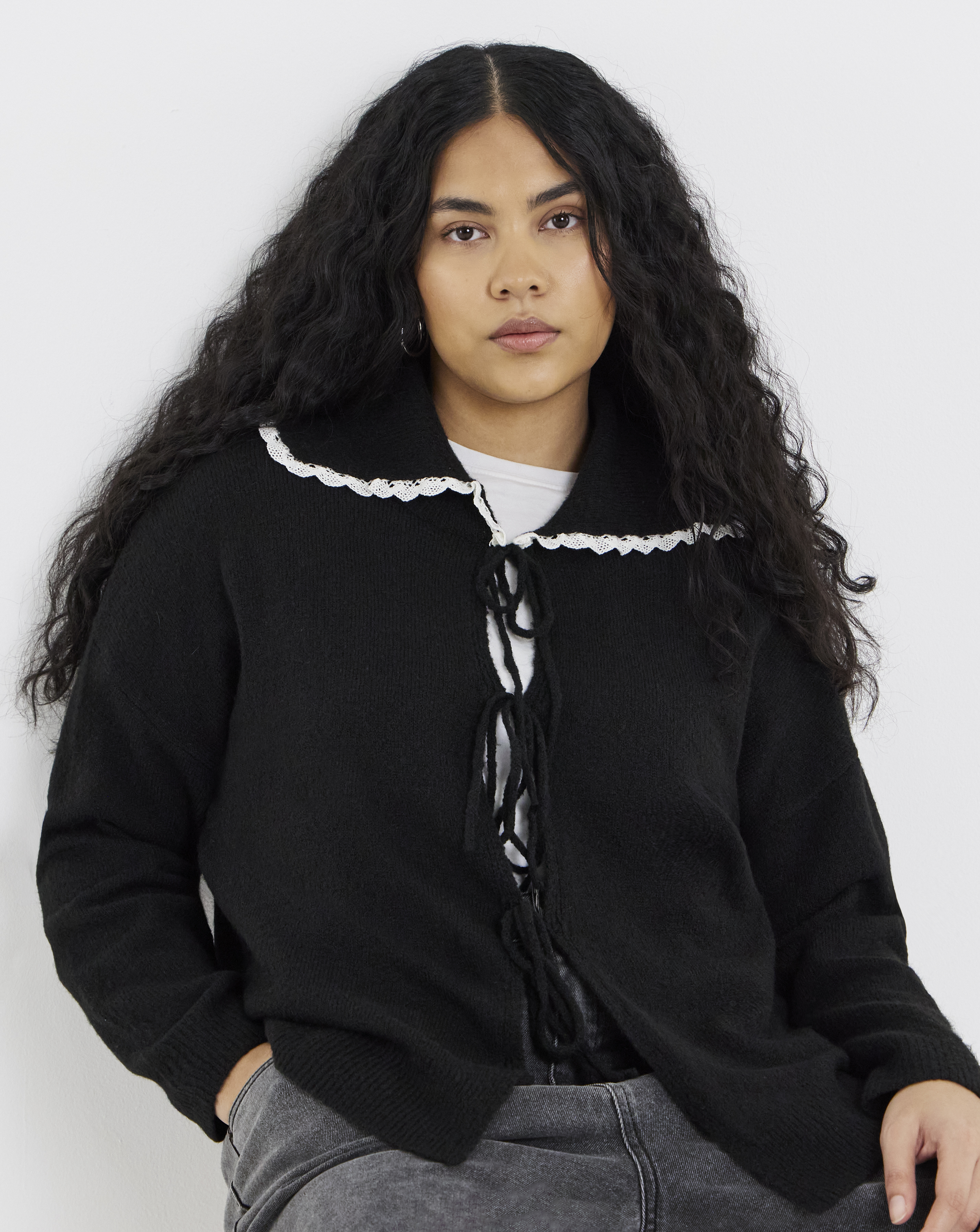 Tie Front Collar Cardigan