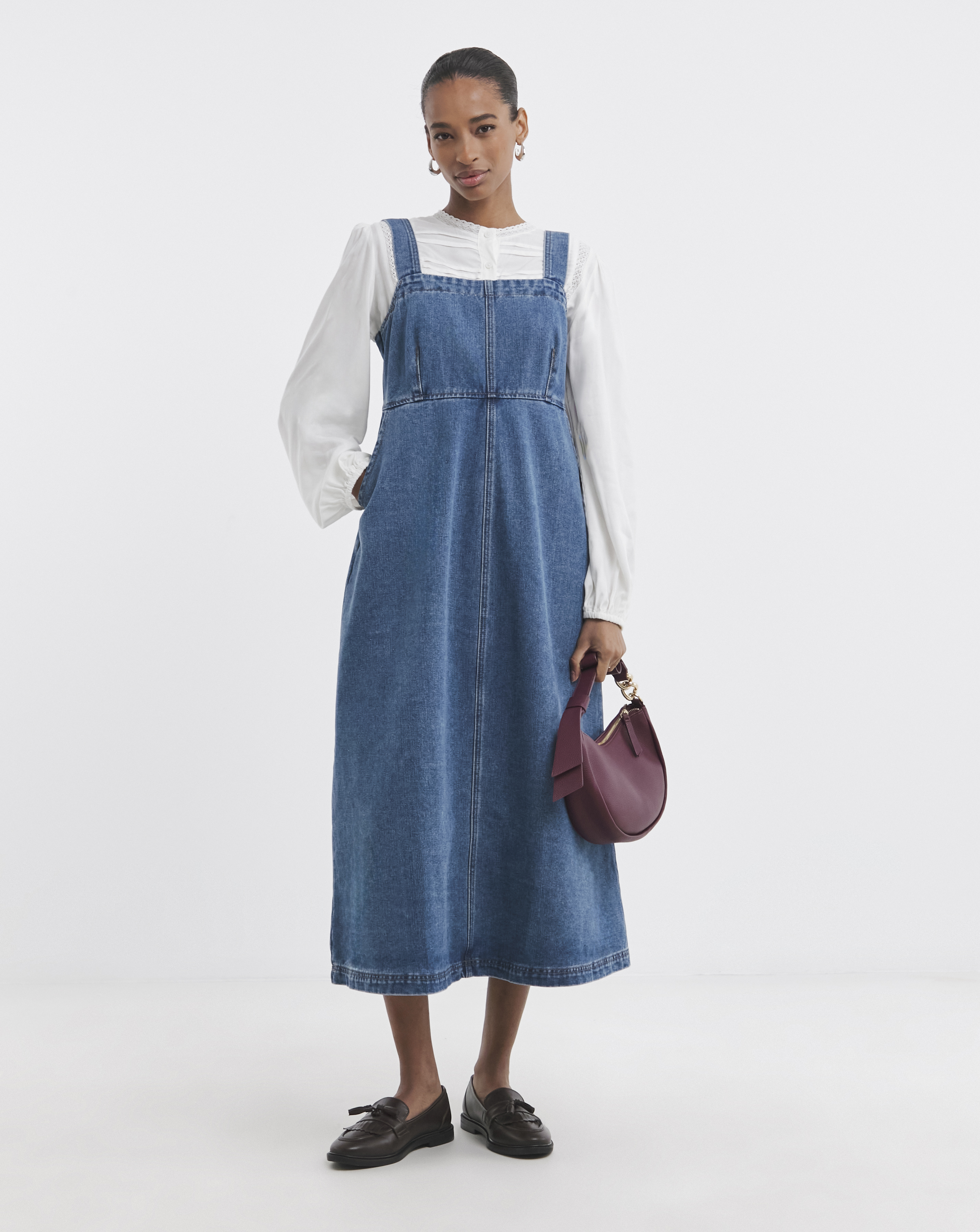 Pure Cotton Mid Blue Denim Apron Dress