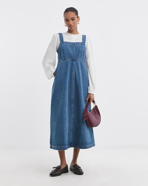 Pure Cotton Mid Blue Denim Apron Dress