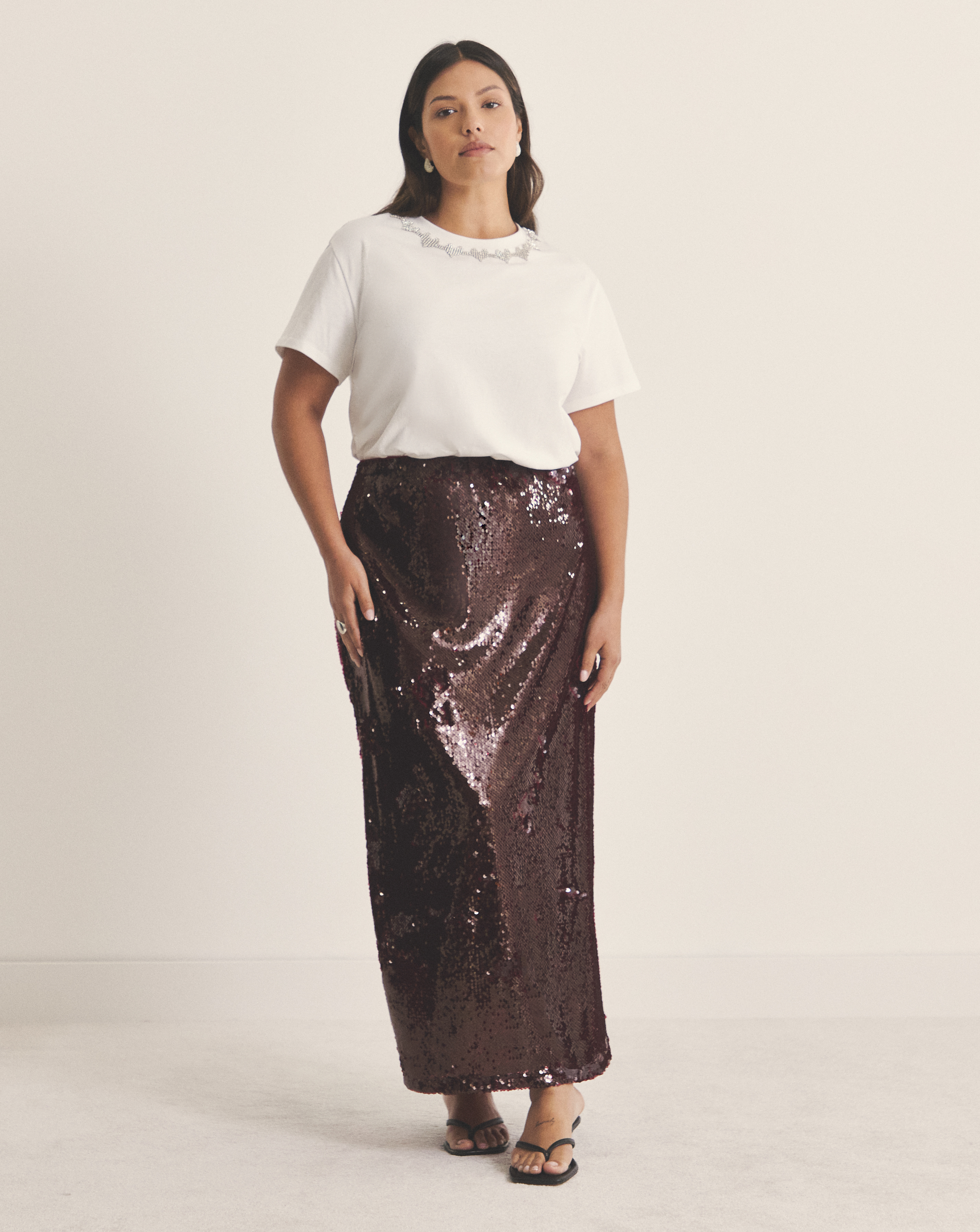 Simply Be Burgundy Sequin Midaxi Skirt