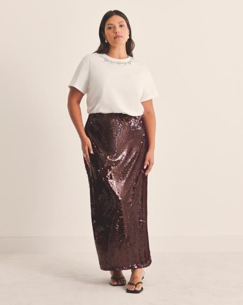 Simply Be Burgundy Sequin Midaxi Skirt - Image
