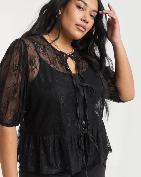 Simply Be Lace Tie Front Top - Image