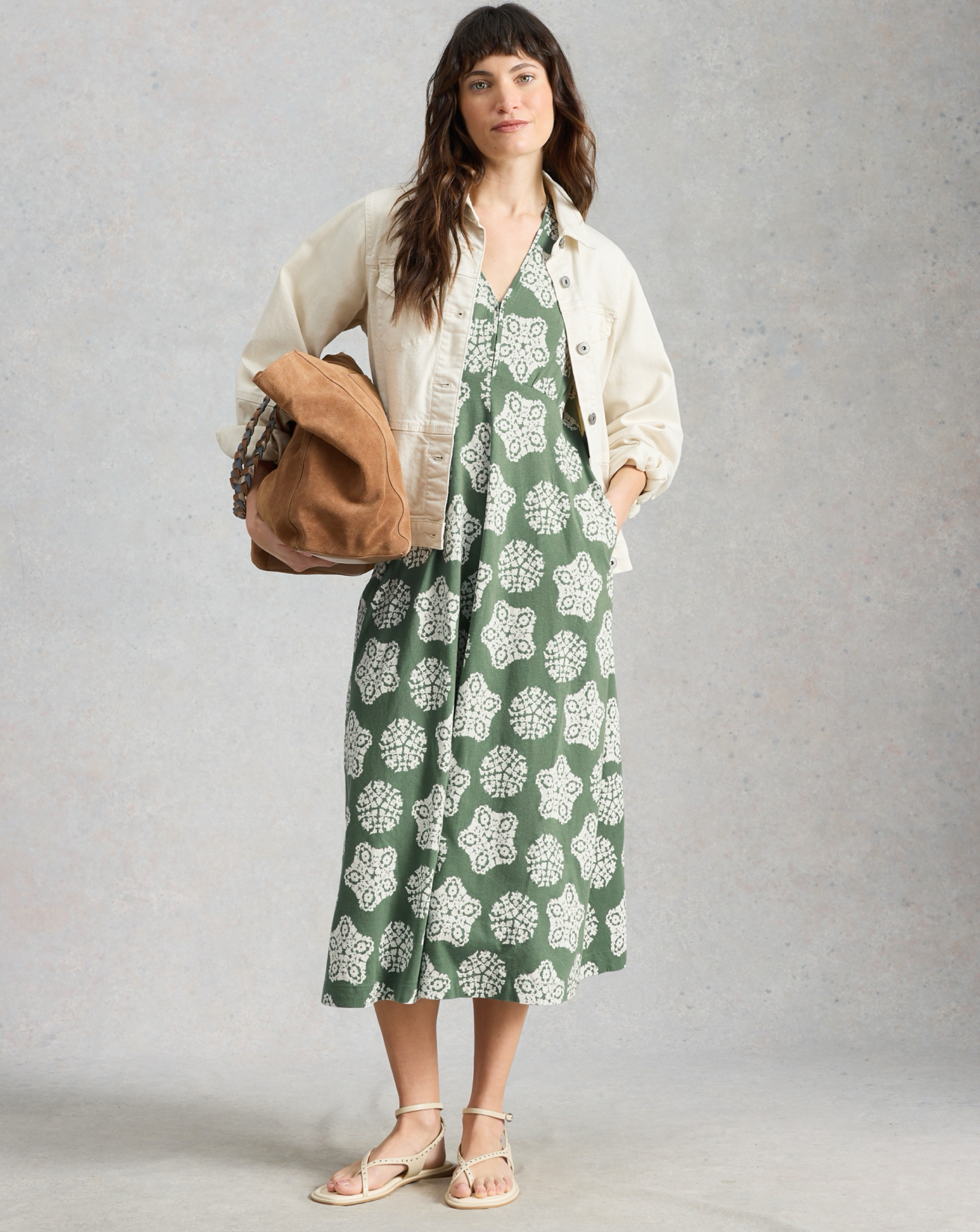 White Stuff Green Print Megan Jersey Dress - Size 14