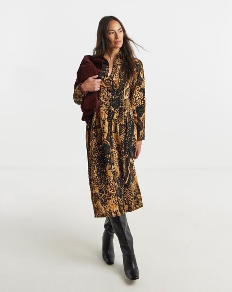 Printed Corset Midi Shirt Dress