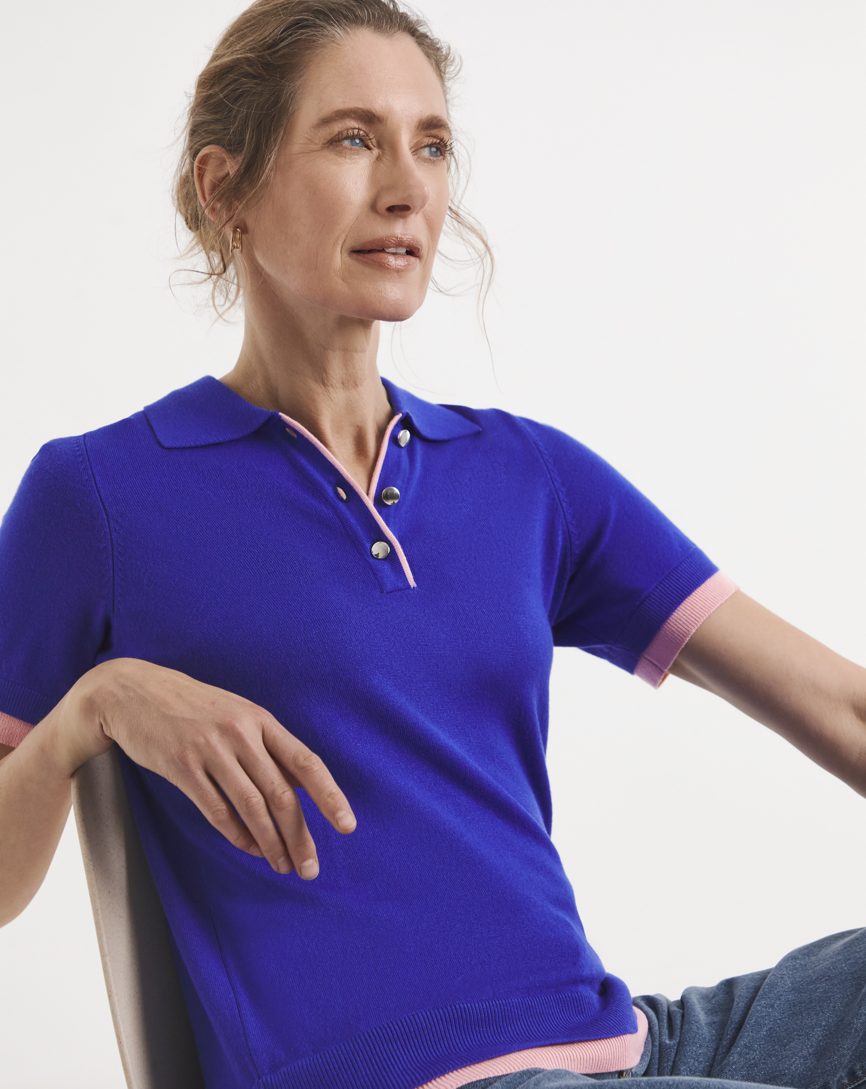 Contrast Short Sleeve Collar Jumper