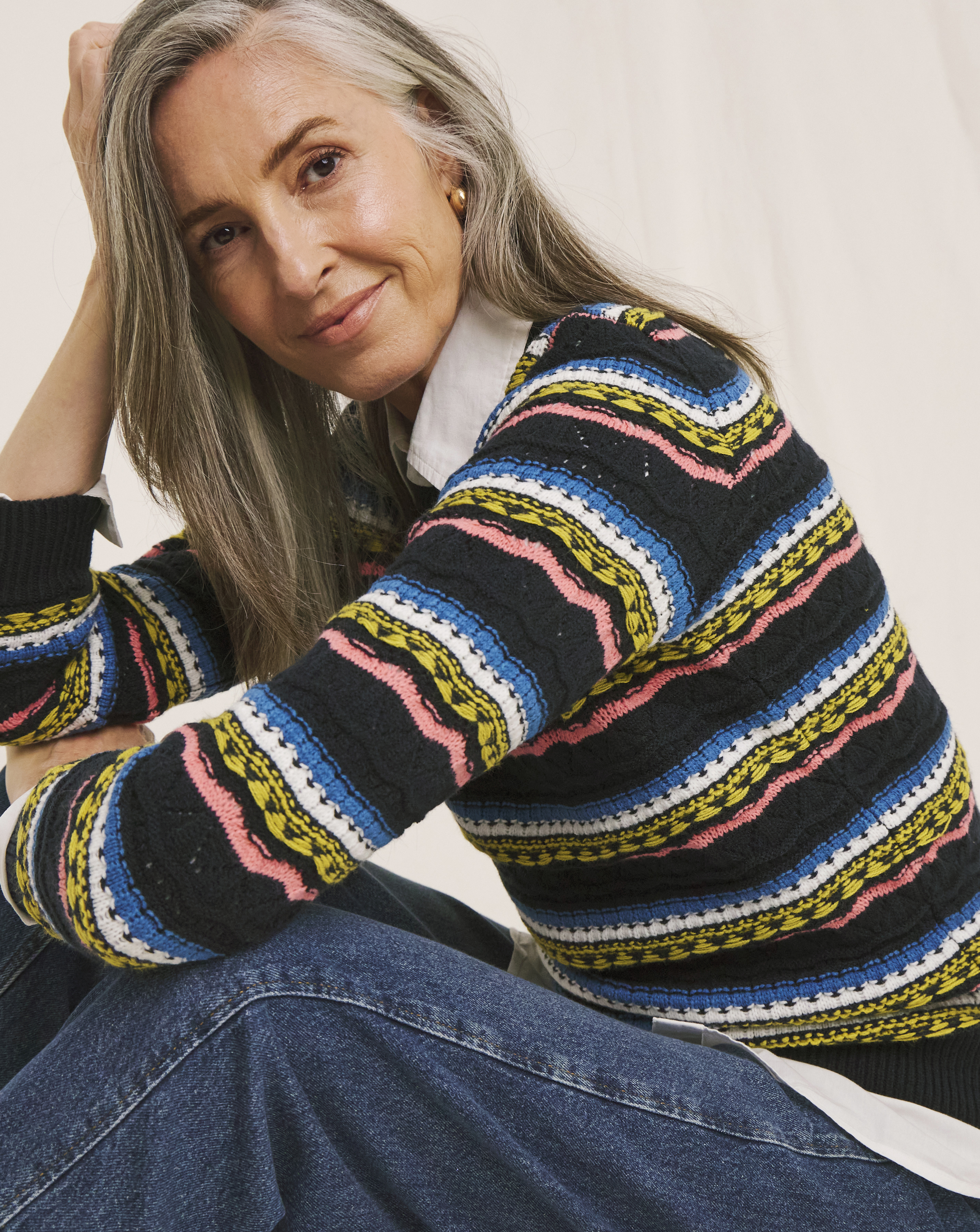 Julipa Pointelle Contrast Stitch Jumper