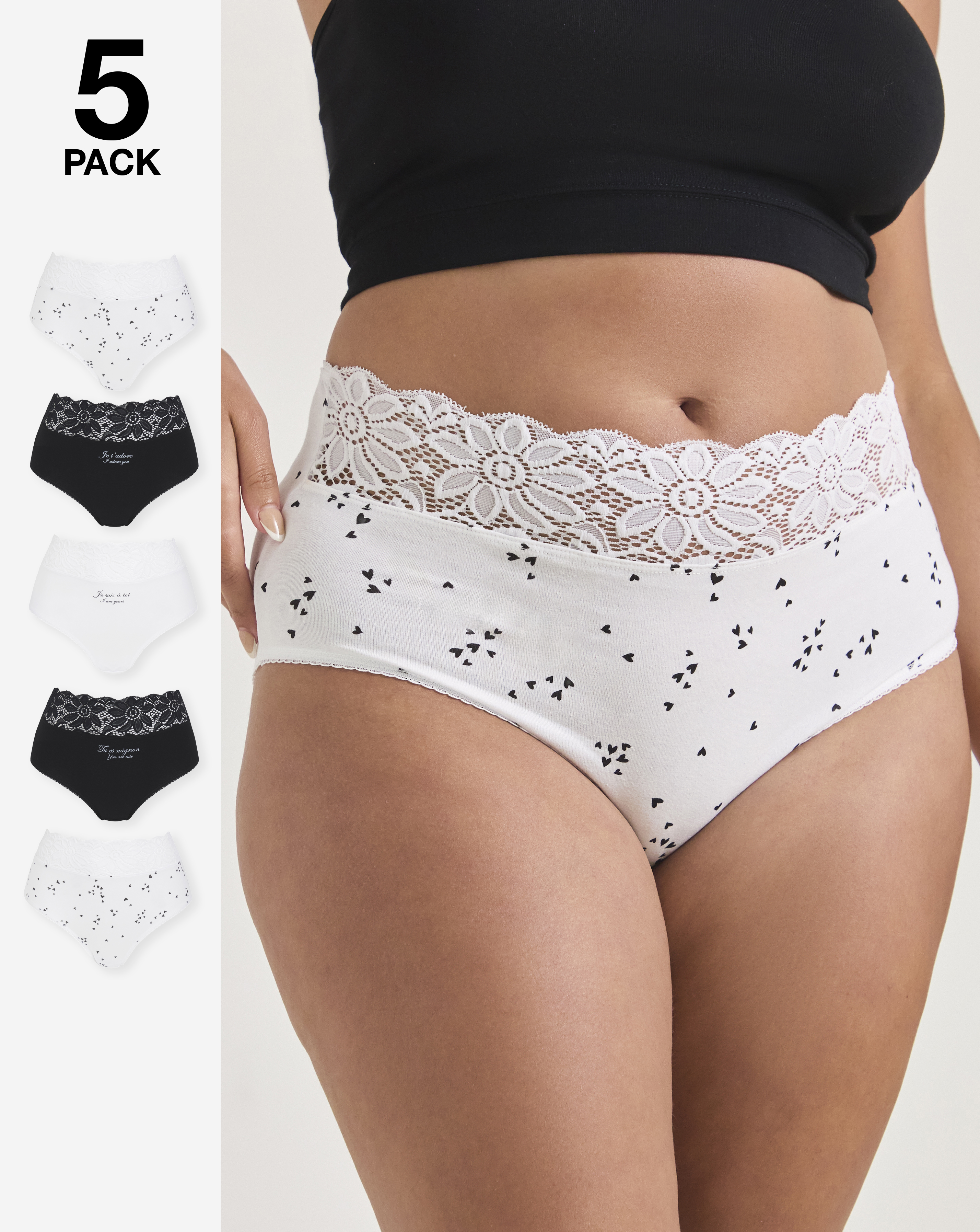 5Pack Lace Top Full Fit Knickers