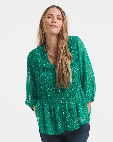 Shirred Button Through Top