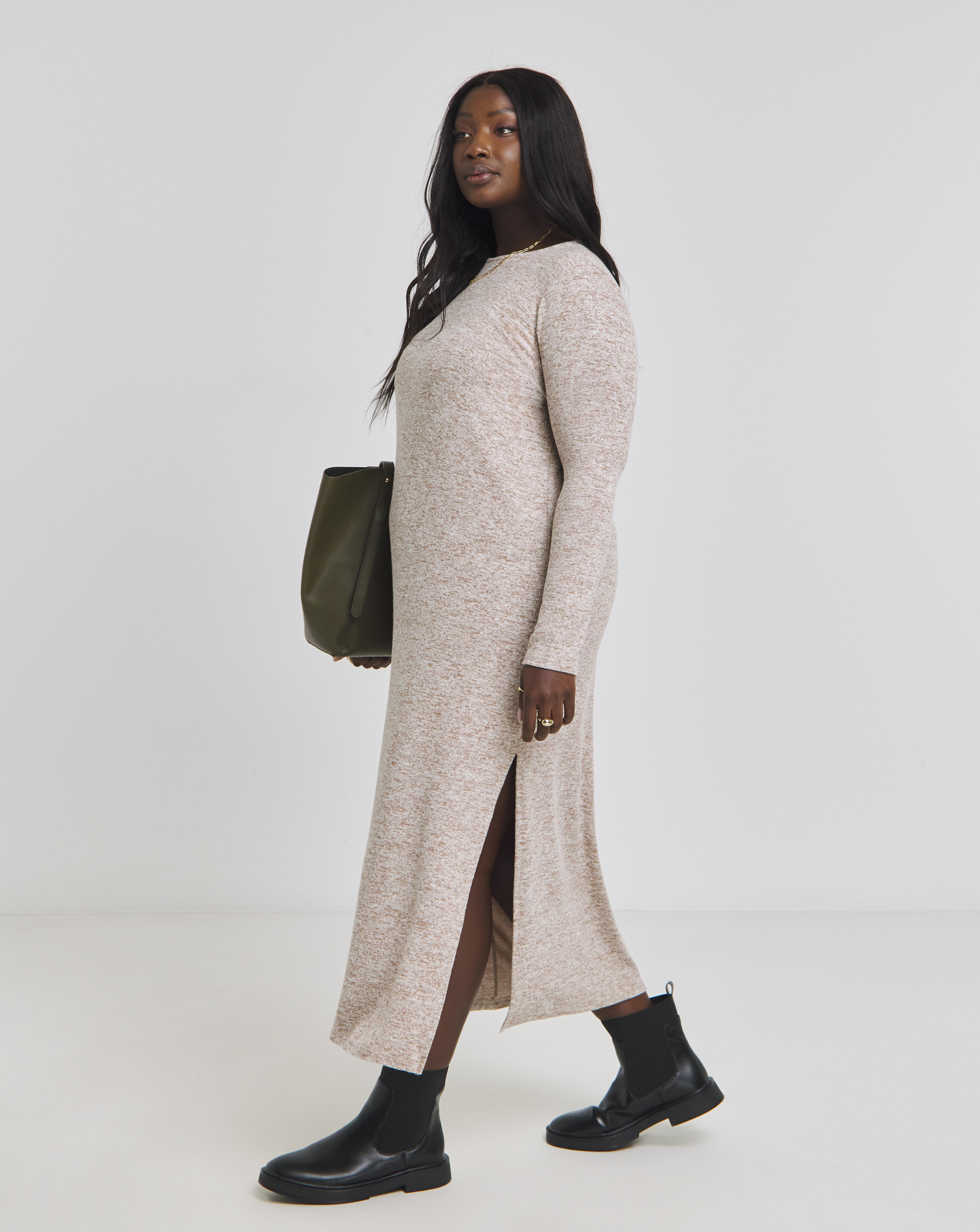 Simply Be - Women's Beige Cosy Marl Maxi Column Dress - Size 20 - Beige/marl - 71% Viscose 26% Polyester 3% Elastane