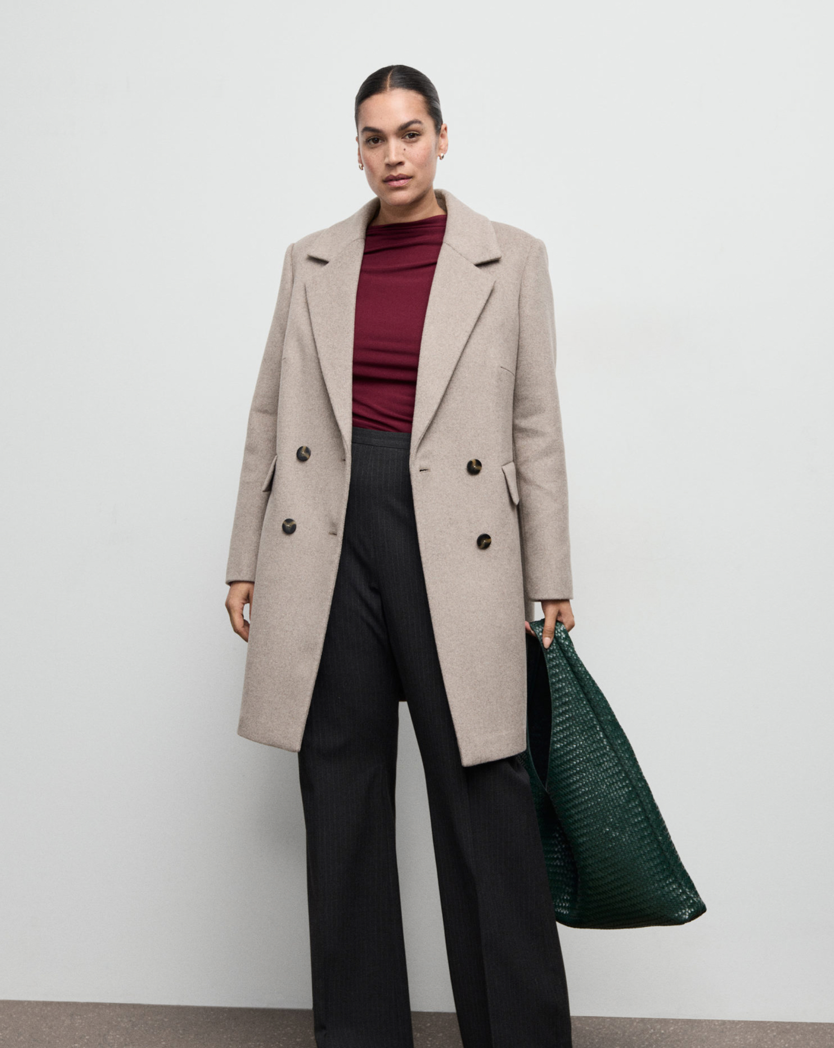 Mango Women's Brown Wool Mix Double Breasted Coat